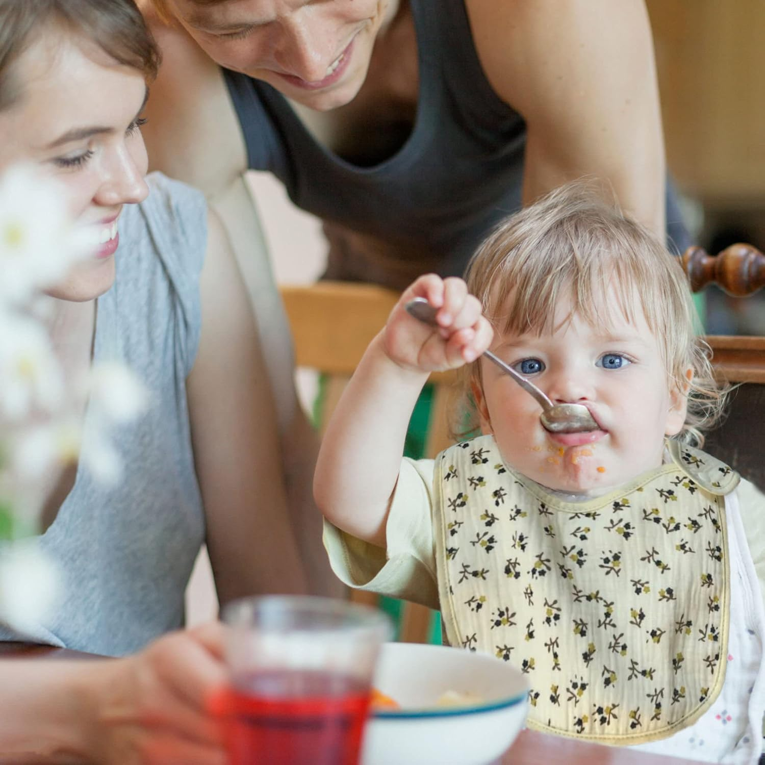Organic Muslin Bibs, Baby Drool Bibs for Girls Boys, Soft Lap-Shoulder Waterproof Snap Bibs for Teething image number 3