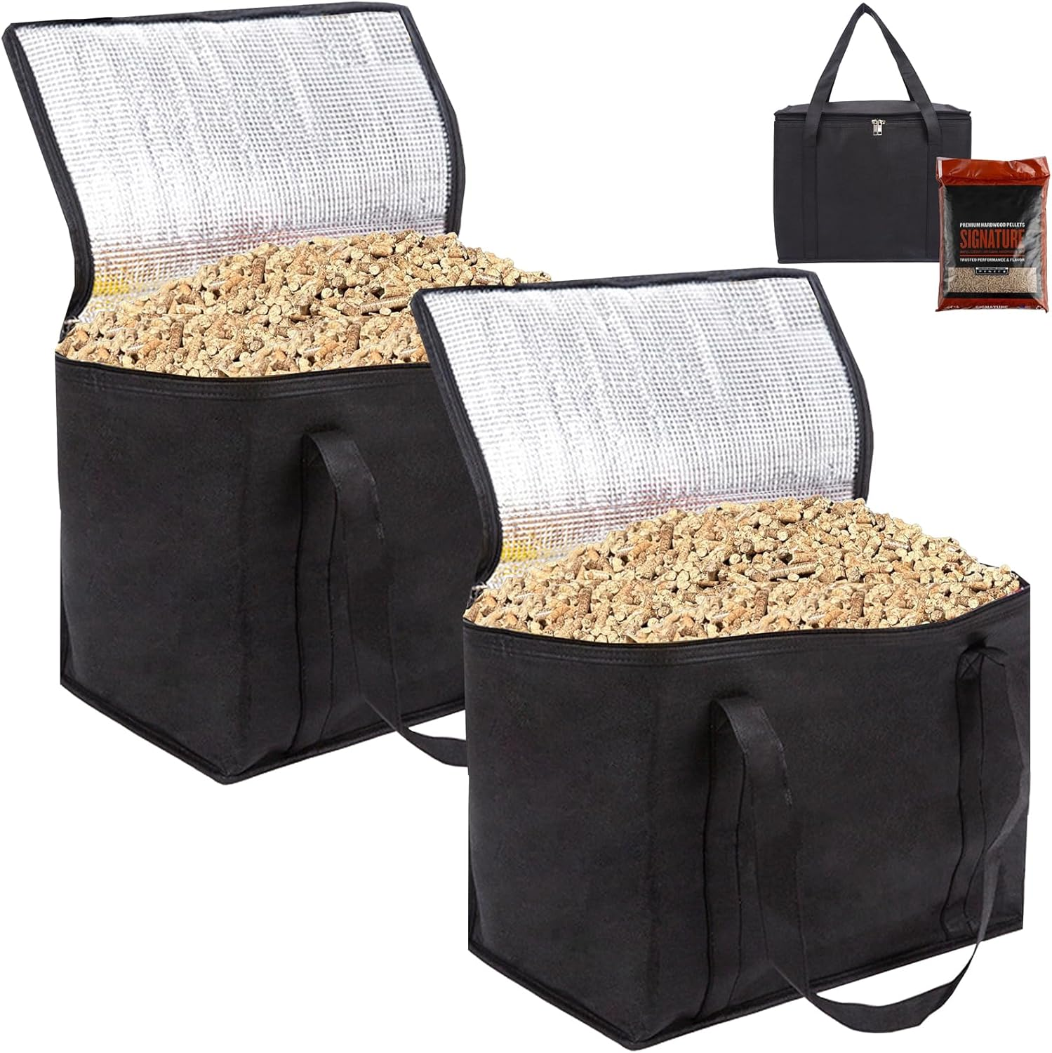 2 Pack Wood Pellet Storage Containers Stay Dry Fuel Wood Pellet Storage Bag Waterproof Outdoor Pellet Storage Container for Pellets, Charcoal, Wood Chips Carrying Bag image number 5
