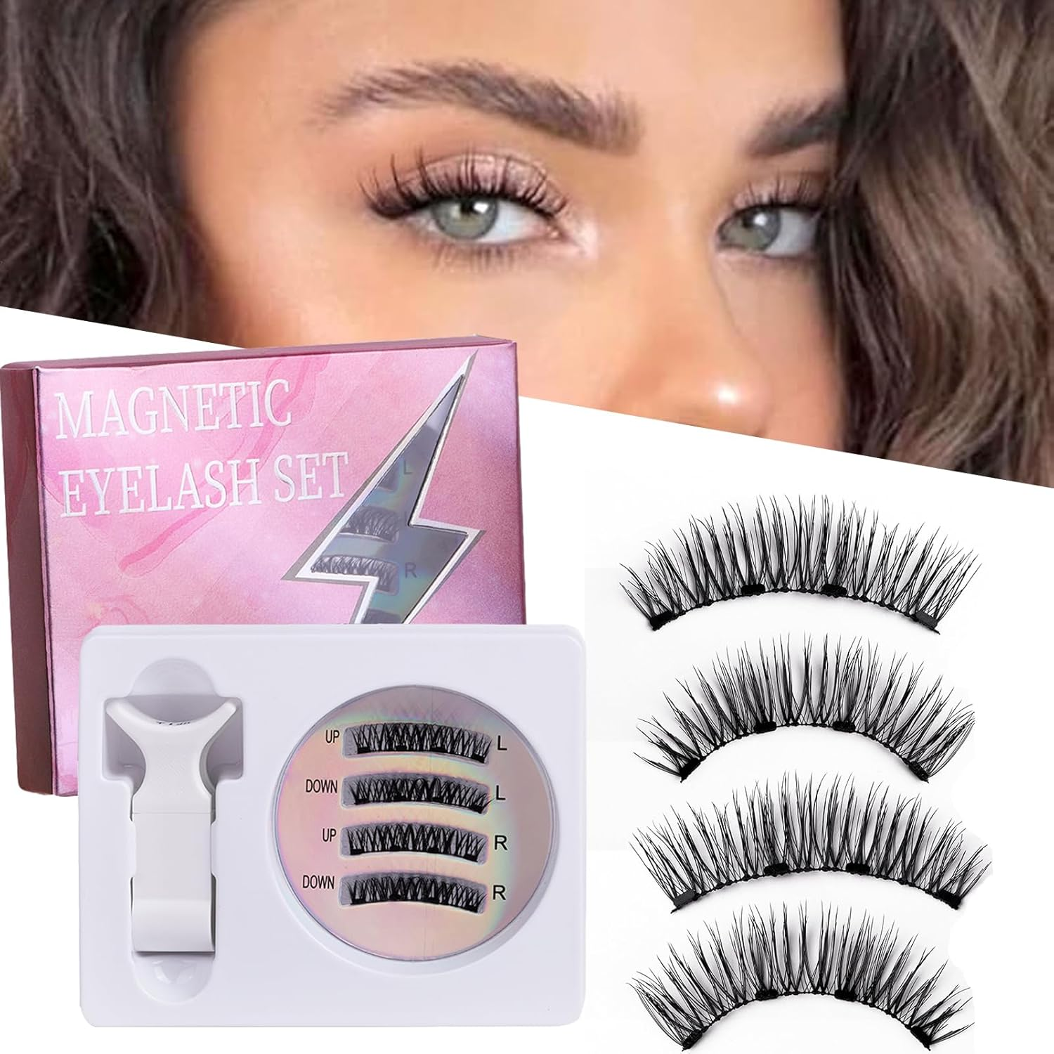 2025 Upgraded Magnetic Eyelashes, Flygragon Lighter 5D Fluffy Eyelashes Magnetic Lashes Natural Look with 2 Pairs, No Glue Reusable Artificial Fiber Magnets False Eyelashes Kit with Curler, KS01-5 image number 3