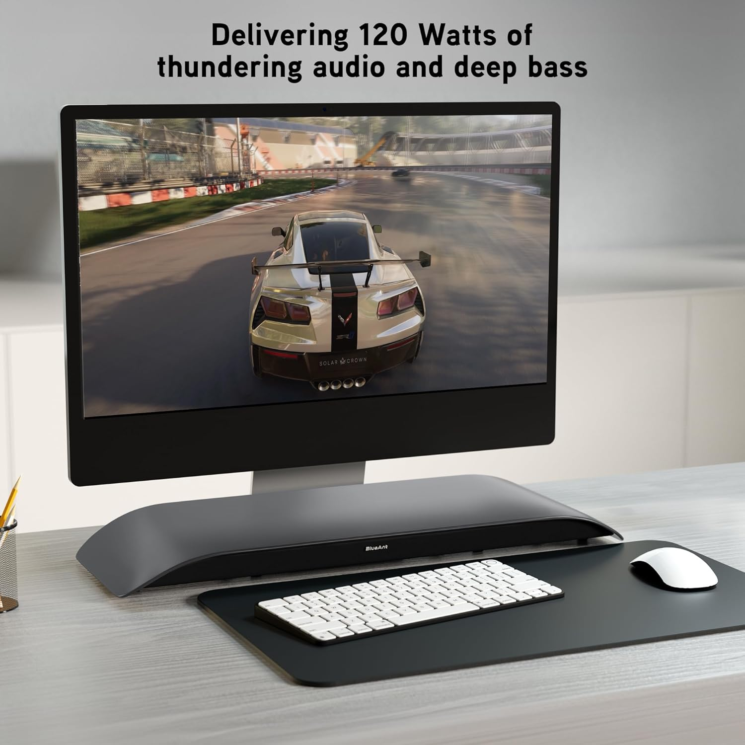 Blueant Soundblade under Monitor Soundbar, Powerful 120 Watt, 2.1 Channel USB-C, Bluetooth 5.3 Desktop Speaker for PC, Mac for Streaming Content, Music and Gaming. (Charcoal) - Charcoal image number 2