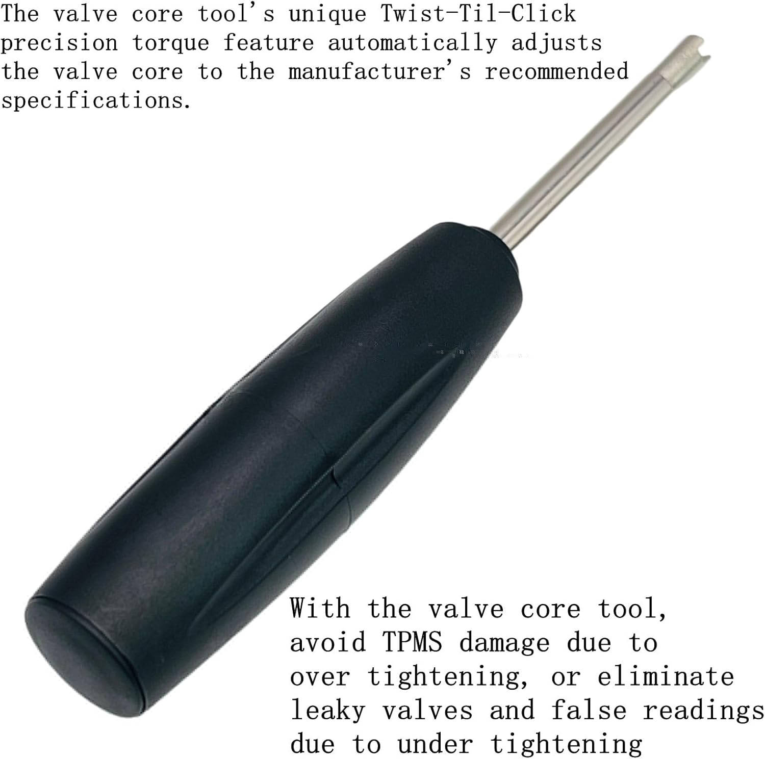 VOTNMIC 2 Pieces Valve Core Torque Tool, Avoid TPMS Damage, Valve Core Removal and Installation Tool, Helps Guard against over or under Torquing,Black, Silver image number 2