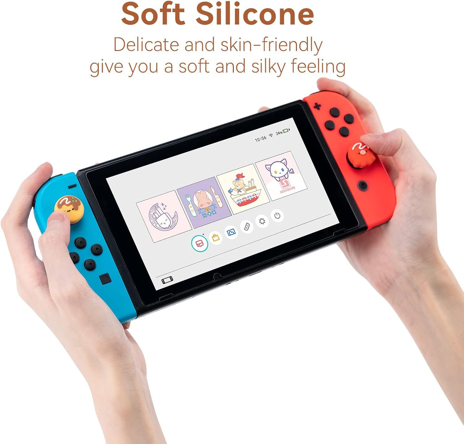 Geekshare Cute Thumb Grip Caps Compatible with Switch/Oled/Switch Lite,Soft Silicone Joystick Rocker Cover,4Pcs- Takoyaki image number 4