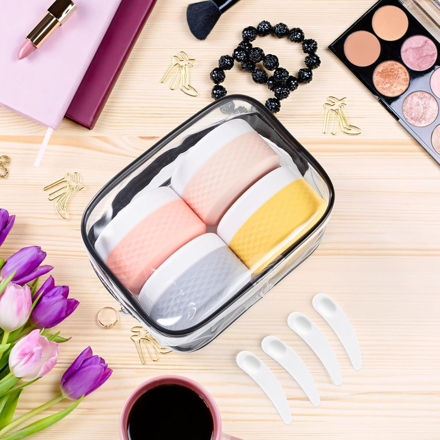 4 Pieces Jars, 50 Ml Silicone Cream Jar Mini Jars with Transparent Bag, Bpa-Free Travel Containers for Cosmetics, Travel Essentials/Cosmetic Bottles