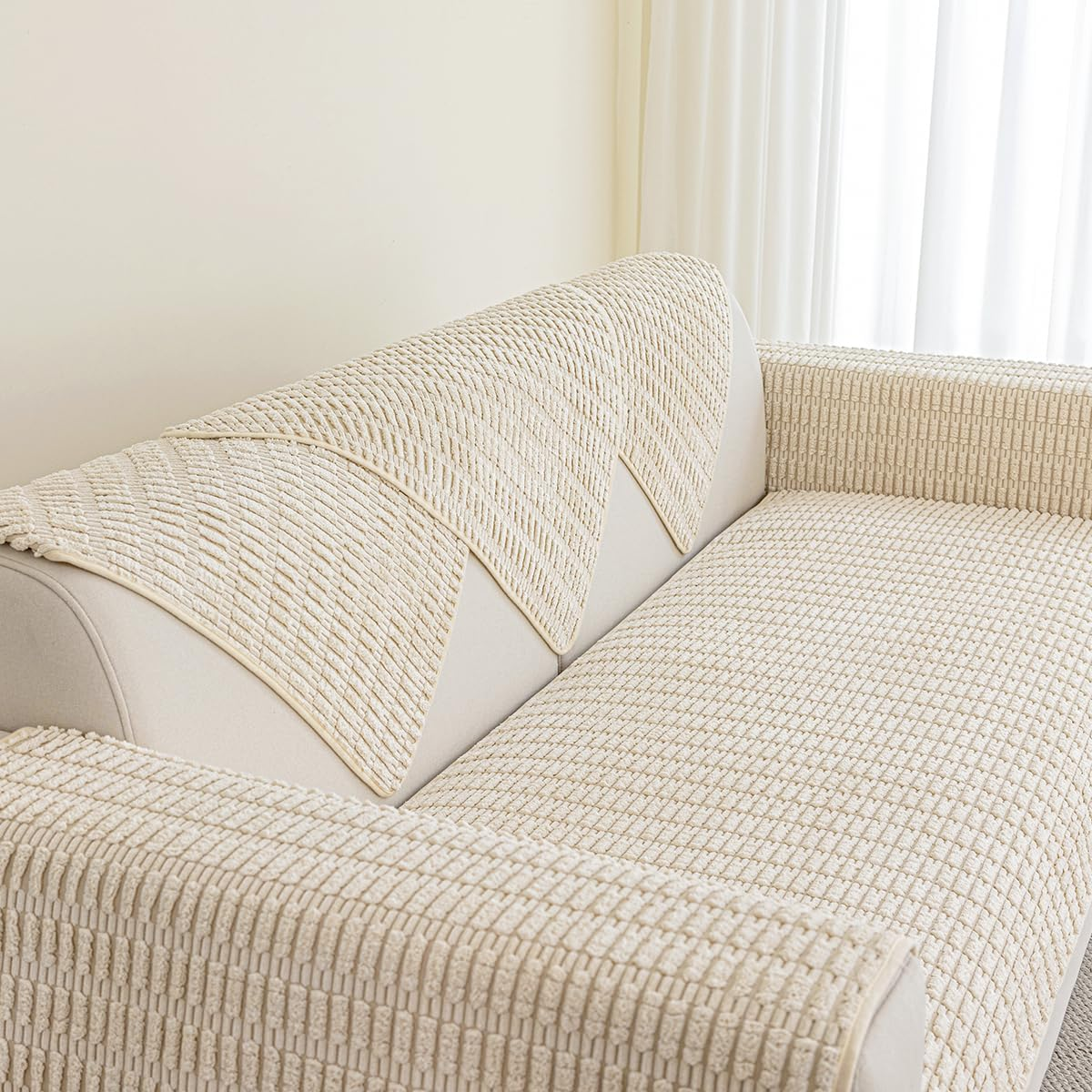 Muamar Sofa Arm Covers Chair Arm Covers 1Pc(Cream White 30X30Inch), Waterproof and Ant-Slip Couch Armrest Covers for Recliner,Protect and Decorate Your Sofa Chair Furniture image number 5