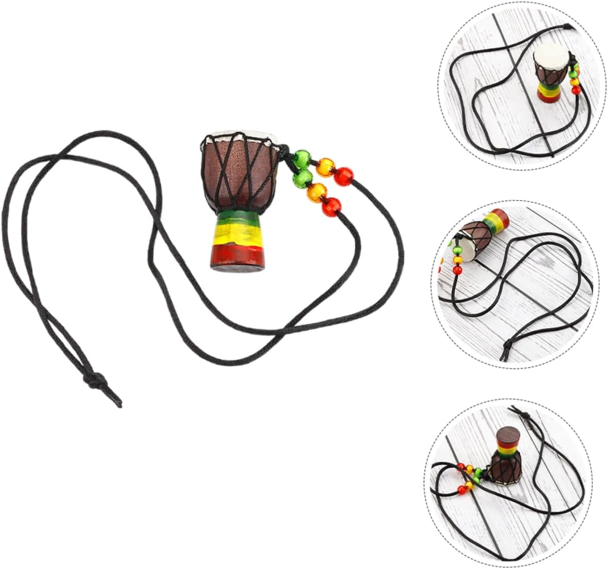 Alasum Wooden Djembe Drum Necklace Mini African Drum Pendant Percussion Instrument Jewelry for Kids Adults Party Favor Supplies image number 1