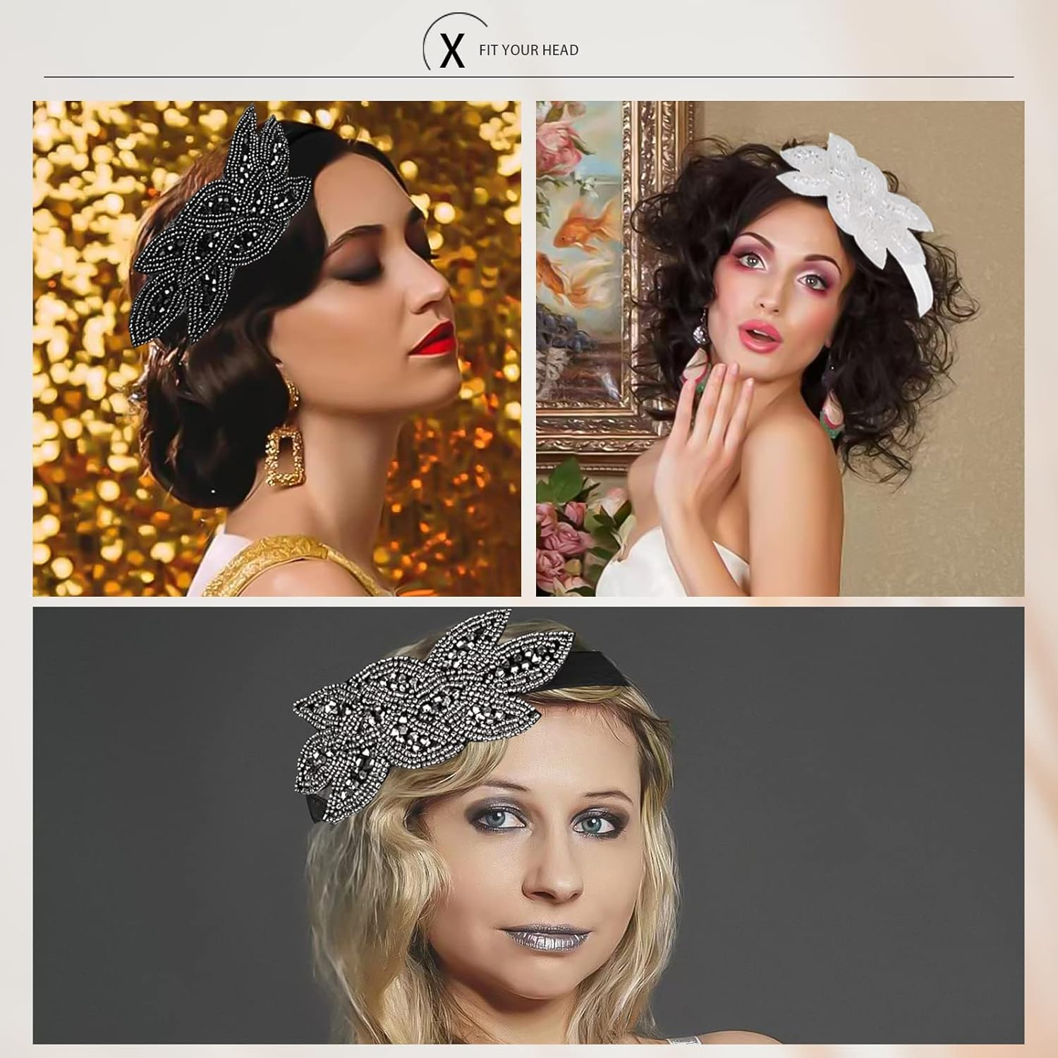 Pack of 3 1920S Headband Women'S Gatsby Accessories Costume Crystal Headband Headpiece 1920S Hair Accessories for Women image number 2