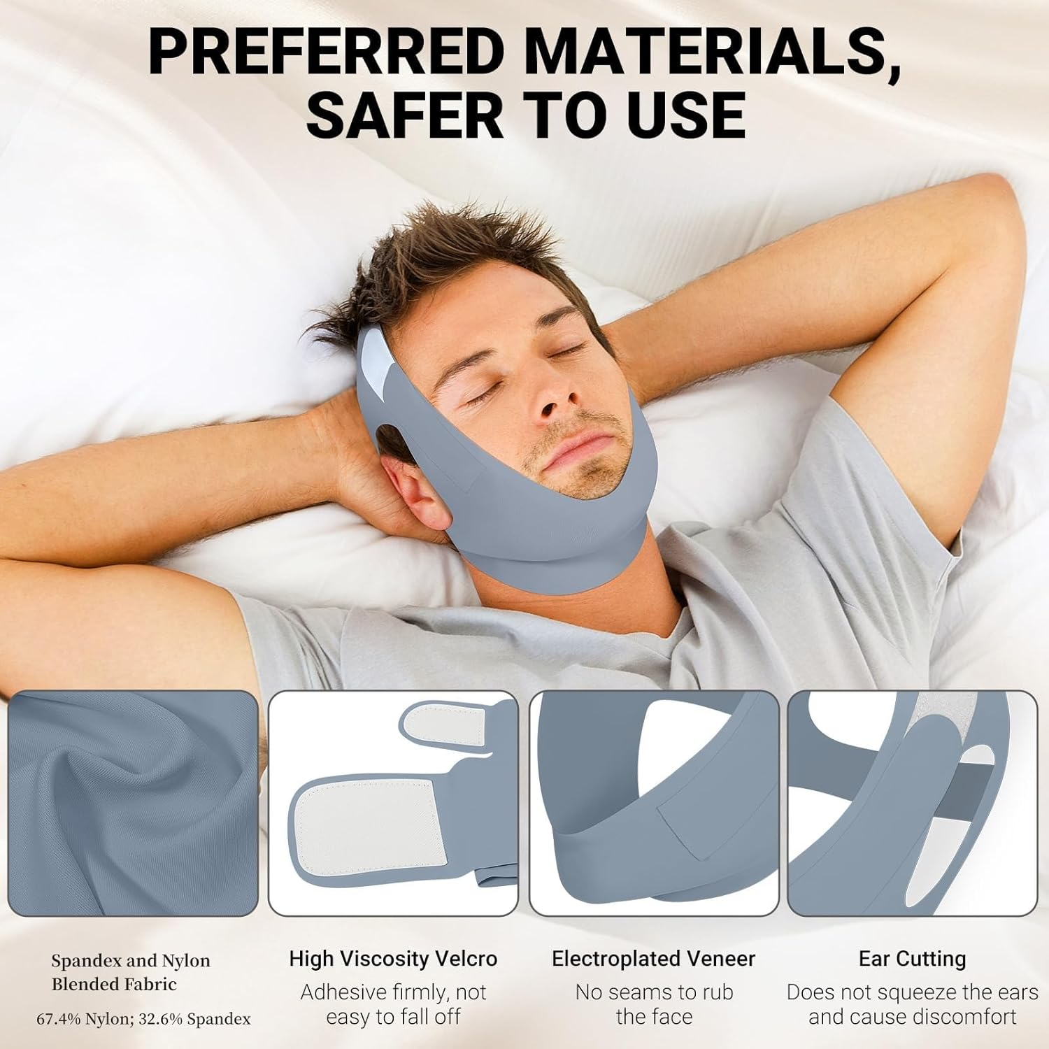 Anti Snore Chin Strap for CPAP Users, Snore Stopper with Adjustable Velcro Chin Strap for Sleeping Comfortable Stop Snoring Solution anti Snoring Devices Breathable and Reusable （Two Couple Outfits） image number 4