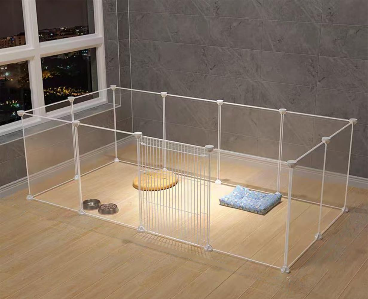 Transparent Clear Pet Dog Playpen, Guinea Pig Cages, Puppy Dog Playpen, Pet Playpen, Rabbit Bunny Indoor Fence Pen Enclosure, White Clear Plastic Playpen (Transparent -12 Panels(Contain 1 Door)) - Transparent -12 Panels(Contain 1 Door) image number 3