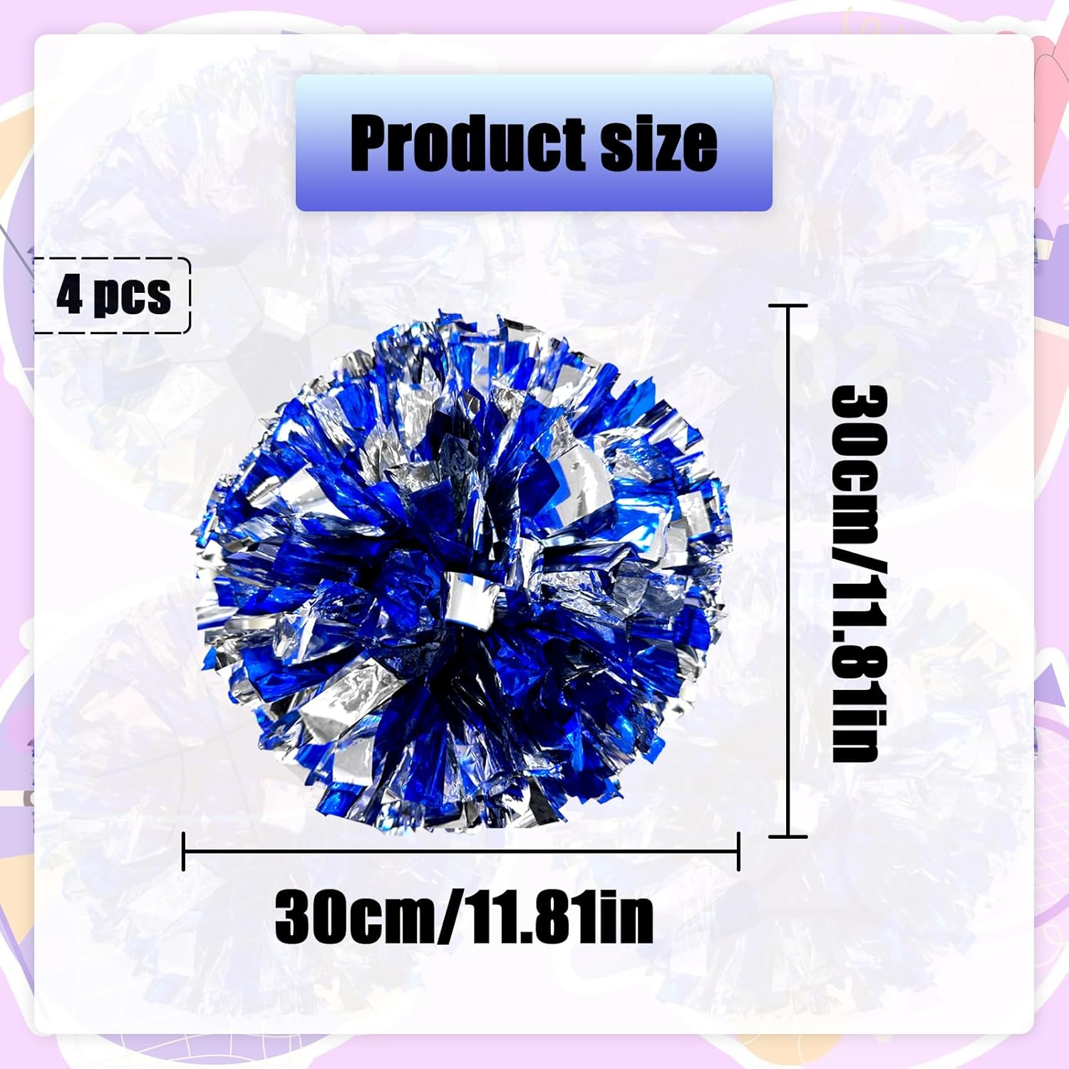 TEAONE Cheer Balls, 4 PCS Cheerleading Pom Pom for for Team Sport, Dance Cheering (Blue, Silver) image number 6