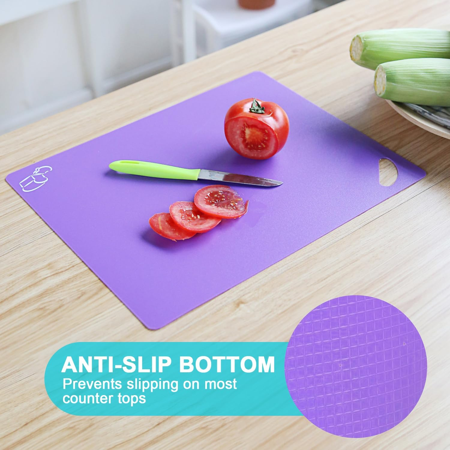 6Pc Cutting Board Set with Food Icons, Large 38X30Cm Plastic Easy-Grip Handles Chopping Mats, Color-Coded for Meat/Fish/Vegetables, Dishwasher Safe image number 6