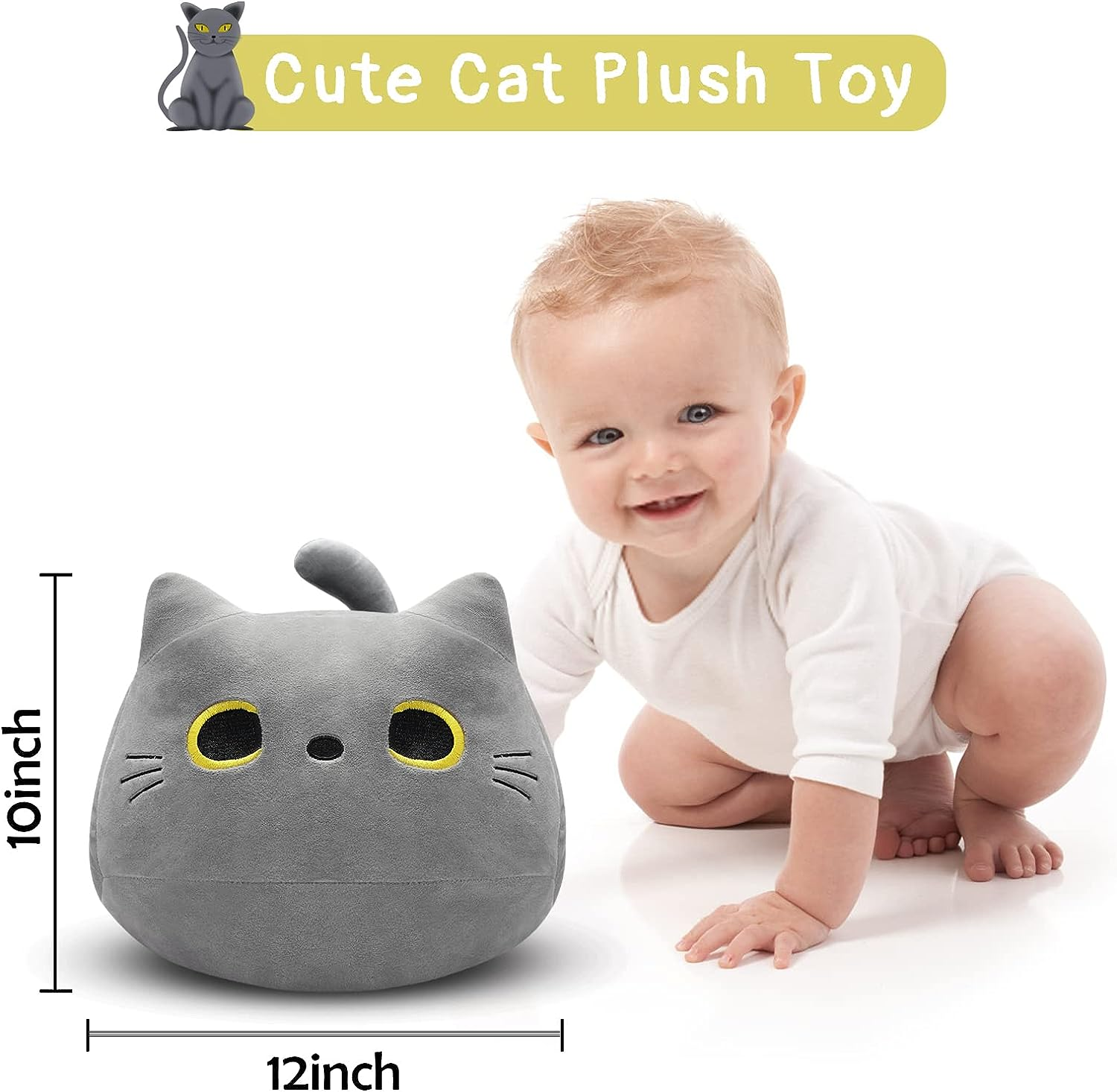 Gray Cat Plush Pillows Toys, 12'' Kawaii Stuffed Animals Cute Soft Plushie Pillow Toys for Birthday Christmas Halloween Kids Gifts Home Car Decoration ,Grey HMHMPR-001 image number 2
