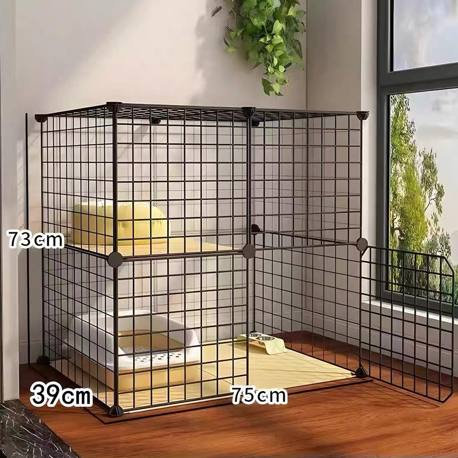 2-Tier Cat Cage, DIY Metal Wire Mesh Grid Density Detachable Pet Kennel Crate House for Small Animals, Kitty, Puppy, Rabbits Drying Box Dog Room image number 4