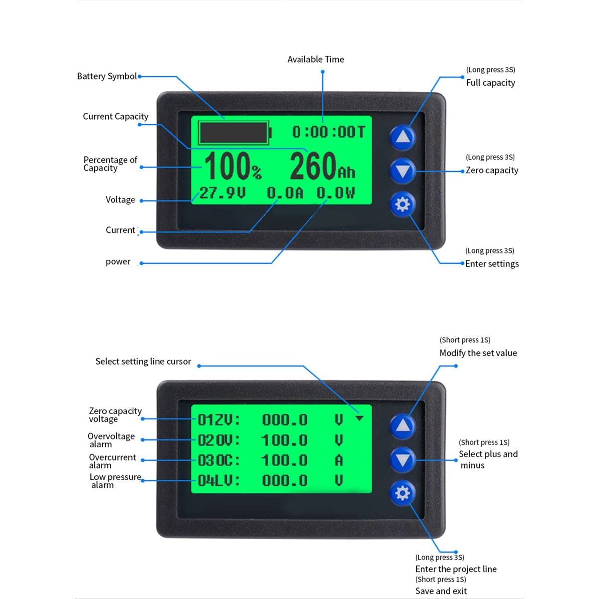 SVRITE Battery Monitor Hall Coulomb Meter DC 8-100V 200A Lifepo4 Lead-Acid Li-Ion Lithium Capacity Power Display image number 1