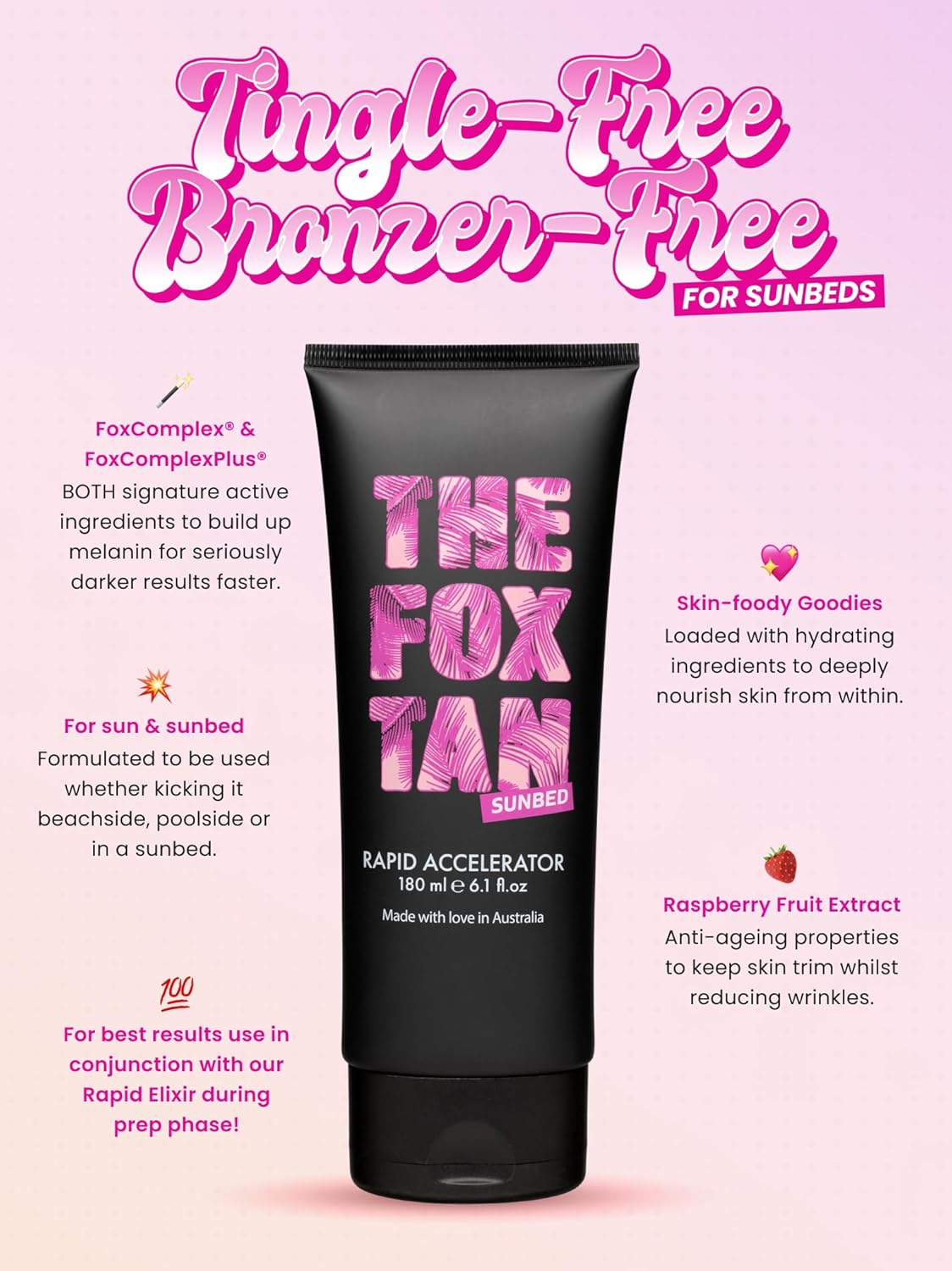 The Fox Tan Rapid Accelerator, Accelerator Lotion for Sunbed Tanning, Creates Darker, Faster & Long-Lasting Tans, Vegan & Cruelty-Free, 180Ml