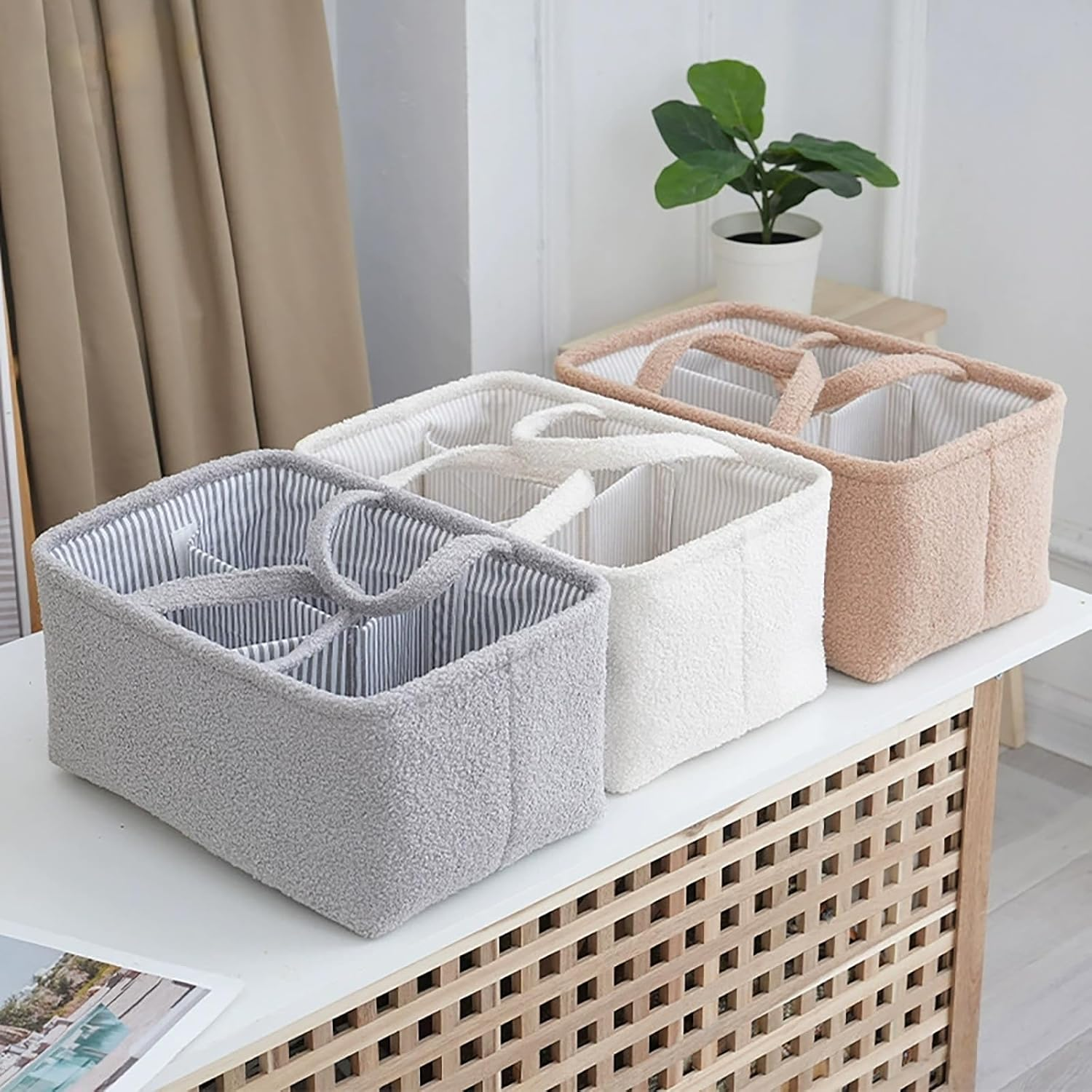 LISNSMY Baby Nappy Caddy Organiser, with Removable Inserts, Baby Storage Basket for Diapers and Wipes, 38 X 26 X 18 CM (Gray)