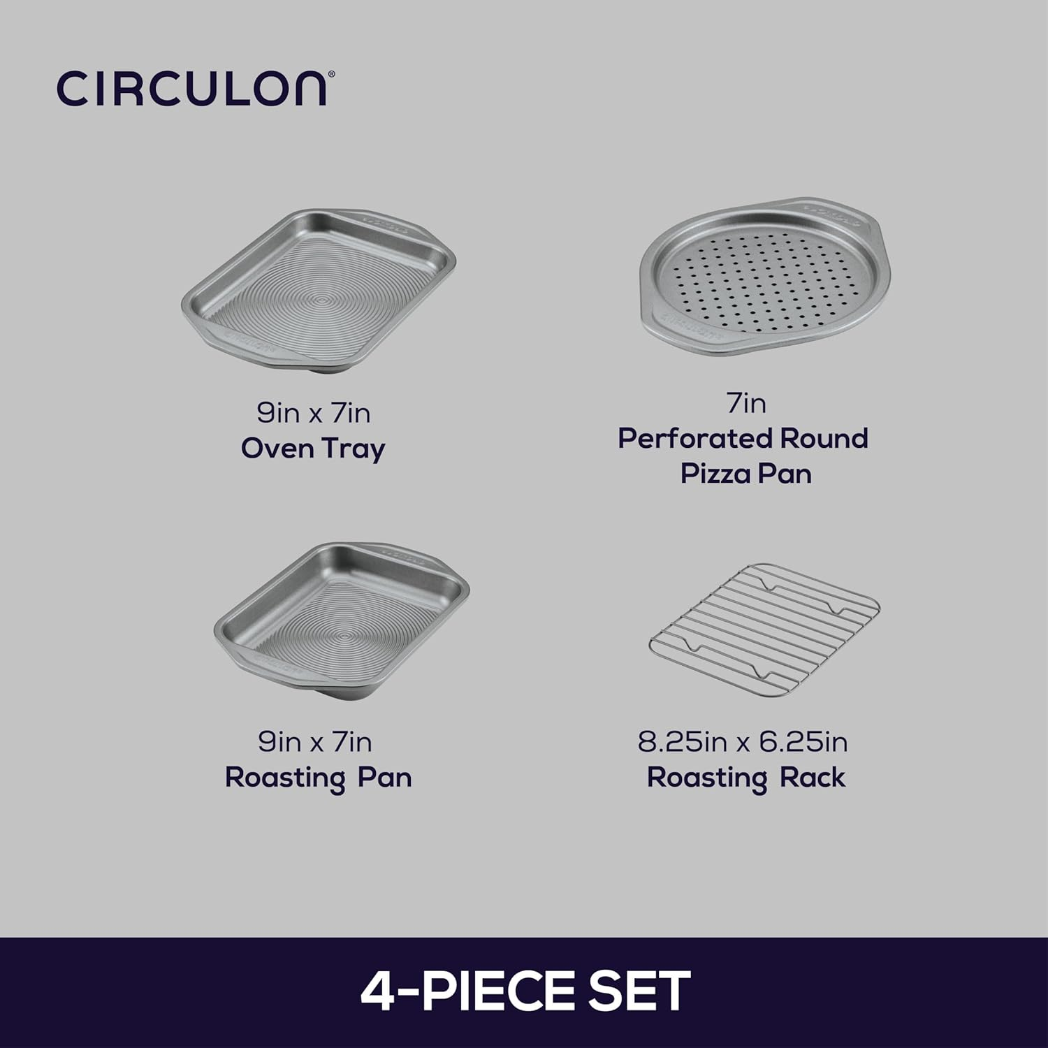 Circulon Total Bakeware Nonstick Toaster Oven & Personal Pizza Pan Baking Set, 4-Piece image number 3