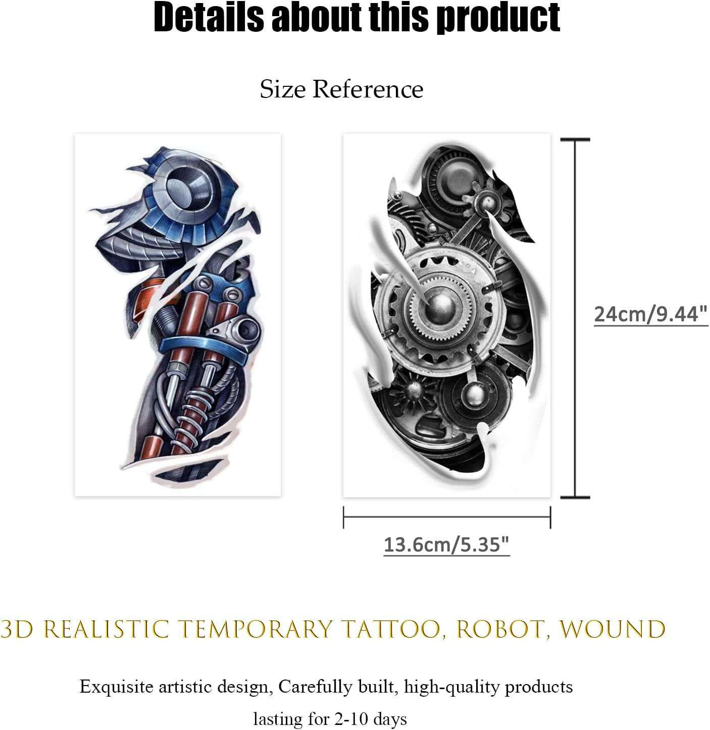 ROARHOWL Large Arm Temporary Tattoo Sleeve, Very Cool Machine 3D Realistic Fake Tattoos，Wound Robot Makeup Temporary Tattoos for Men Andwomen (Pattern 1) - Pattern 1 image number 4