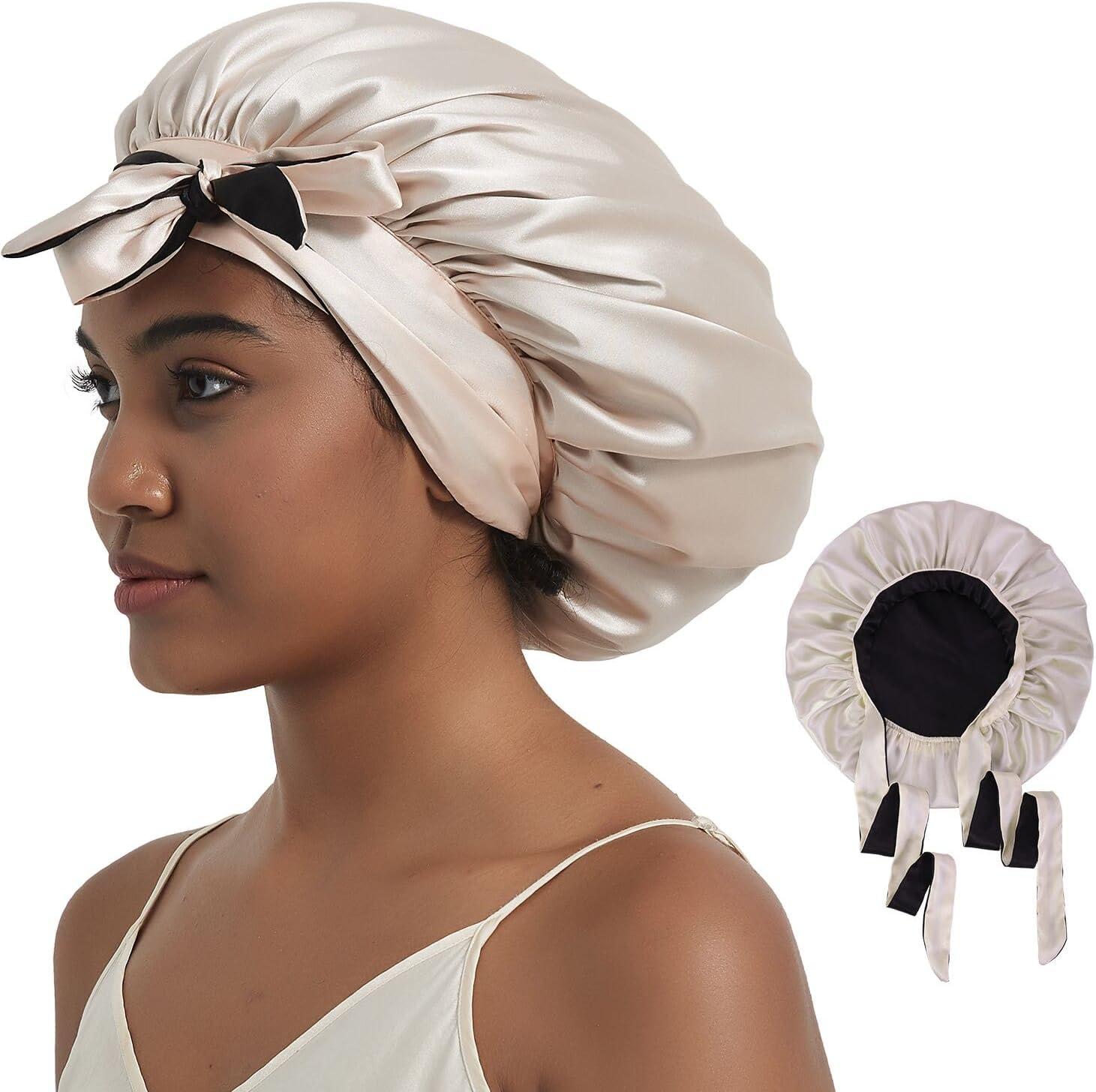 Hat Hut Satin Silk Bonnet for Sleeping Hair Wrap for Curly Hair Women Reversible Bonnet with Tie Band