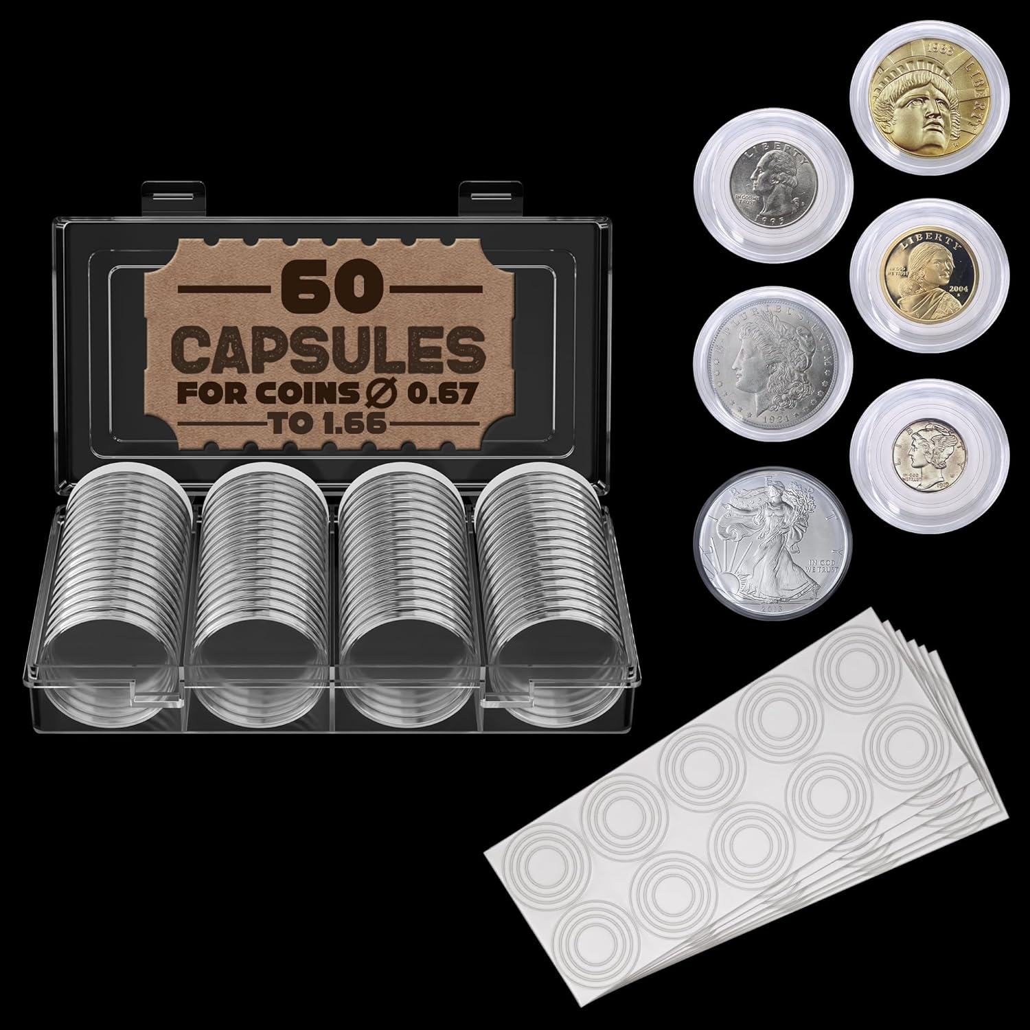 40 Mm Silver Coin Holder Coin Case Coin Capsules Storage Container with Storage Organizer Box for Coin Collection Supplies (60 Pieces) image number 5