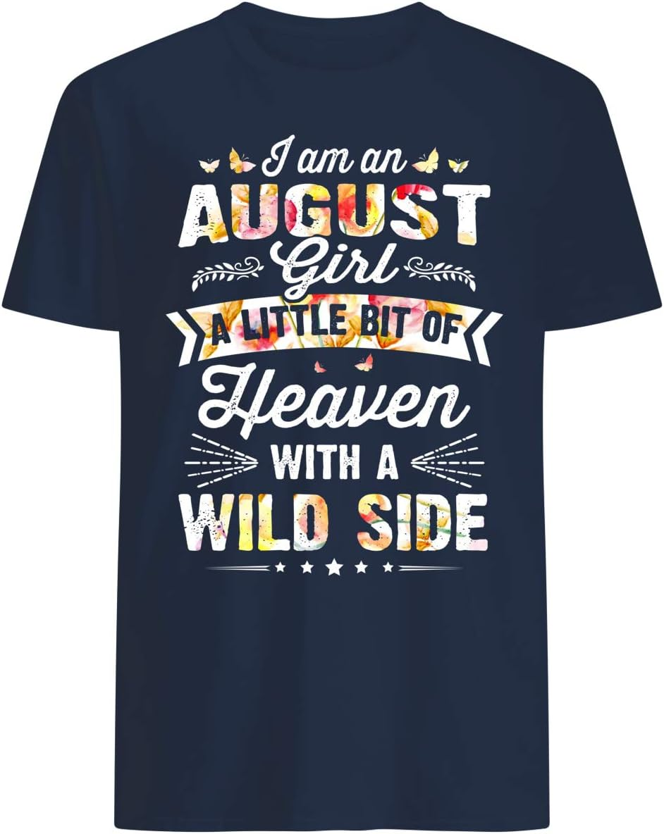Keostore I Am an August Girl a Little Bit of Heaven with a Wild Side T-Shirt Navy Blue image number 1