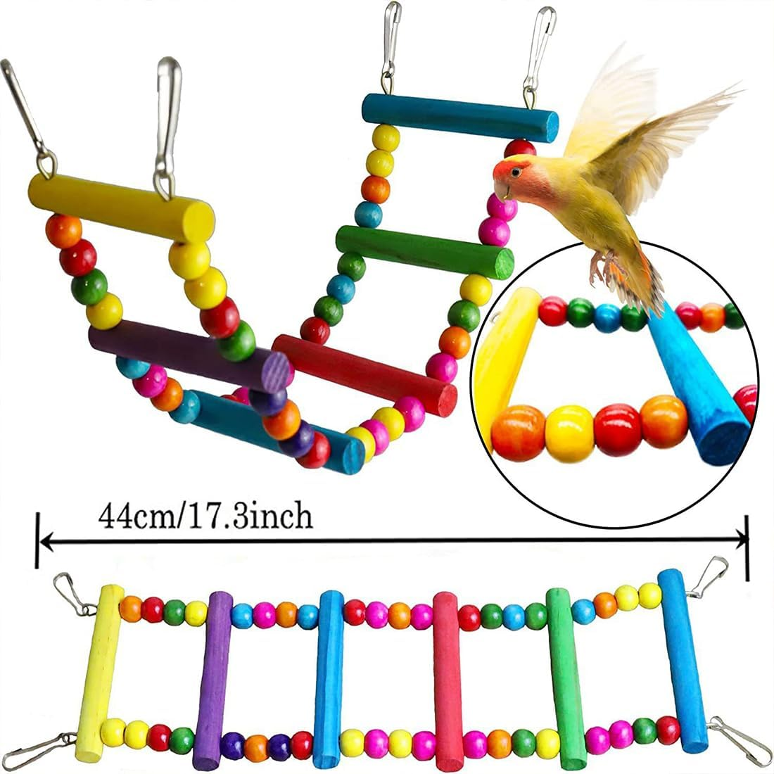 Bird Sw-Ing Chewing Toys, 14Packs Brightly Colored and Sturdy Parrot Hammock Bell Toys,Parrot Cage Toy Bird Per-Ch with Wood Beads Hanging for Small Parakeets, Finches,Budgie, Love Birds,Canaries image number 3