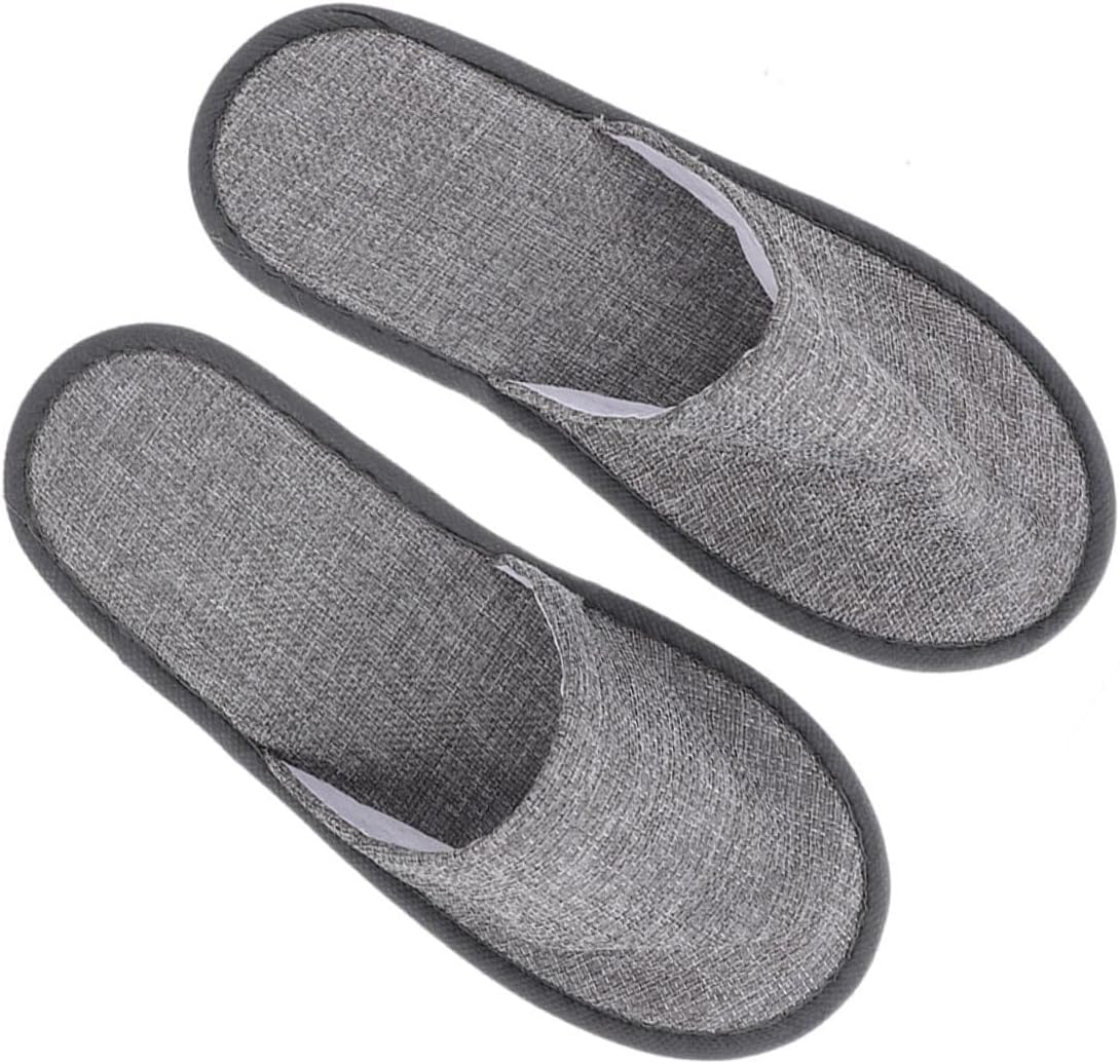 TEHAUX Portable Foldable Disposable Slippers 5Mm Non-Slip Sole, Grey Linen Travel and Guest Slippers for Men and Women, Comfortable Home and Hotel Use
