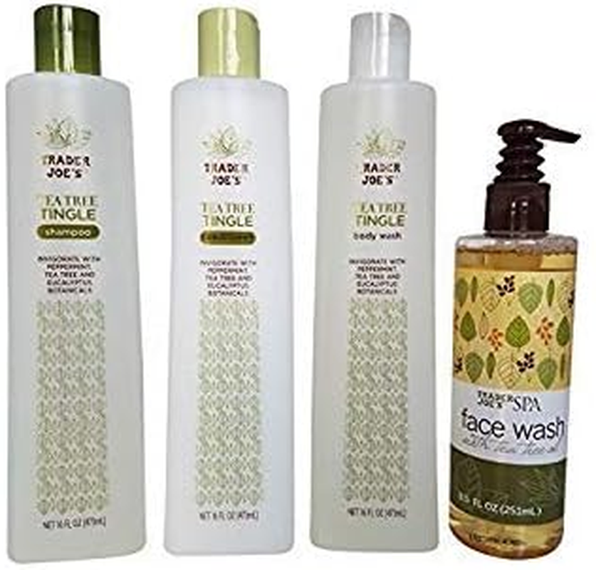 Trader Joe& Tea Tree Tingle Shower Bundle, Shampoo, Conditioner, Body Wash Face Wash