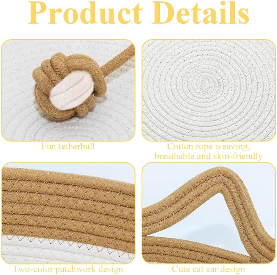 Cotton Rope Cat Basket, Foldable Woven Cat Litter, Cute Pet Bed with Play Rope Ball, Environmentally Friendly Woven Pet Sleeping Basket, Washable for Small Animals image number 1