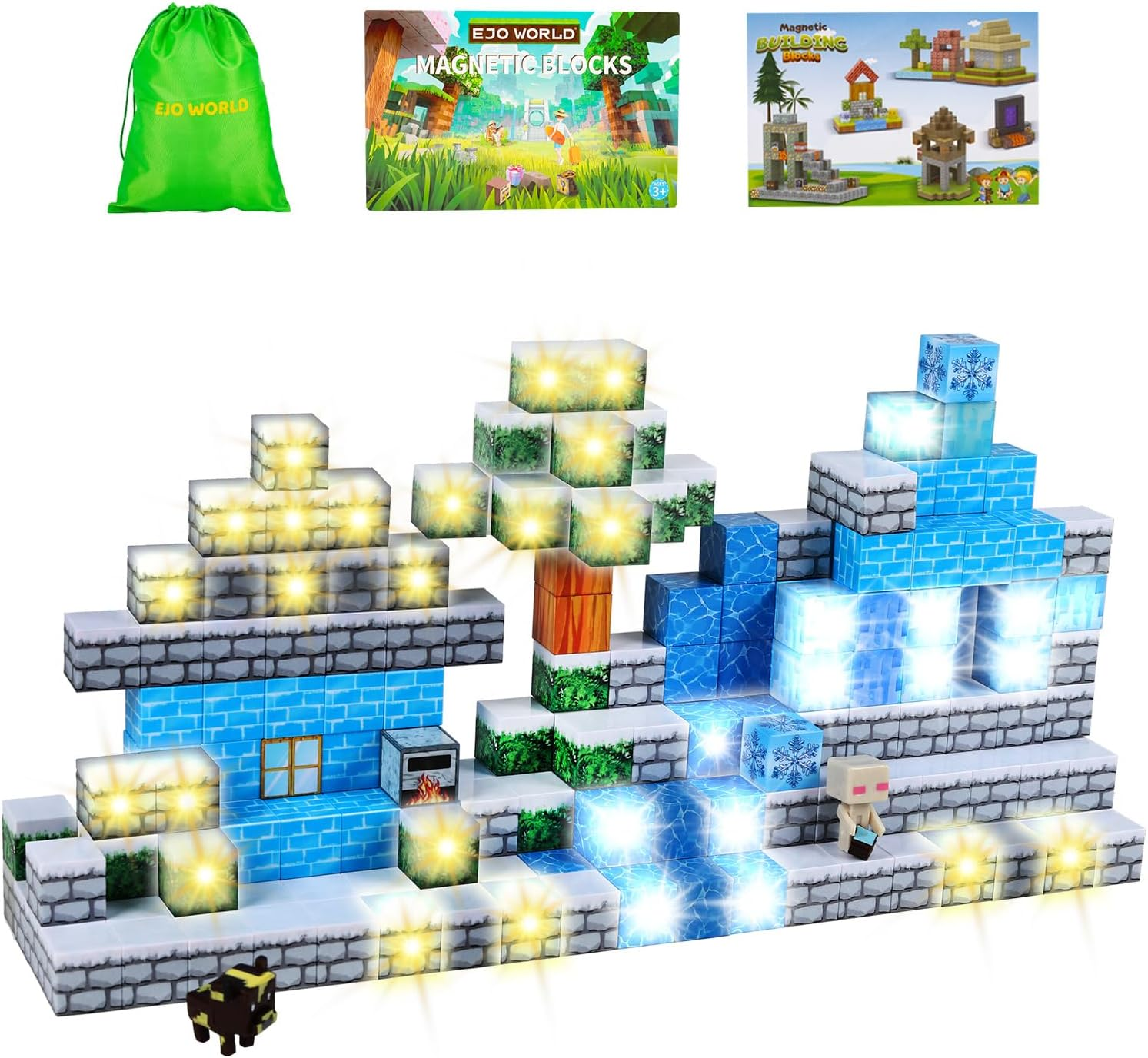 Ejo World 128-Piece LED Magnetic Building Blocks &ndash; Snow Adventure Set, Glowing STEM Learning Toys for Kids, Safe and Durable Magnet Blocks for Boys and Girls Ages 3+ image number 4