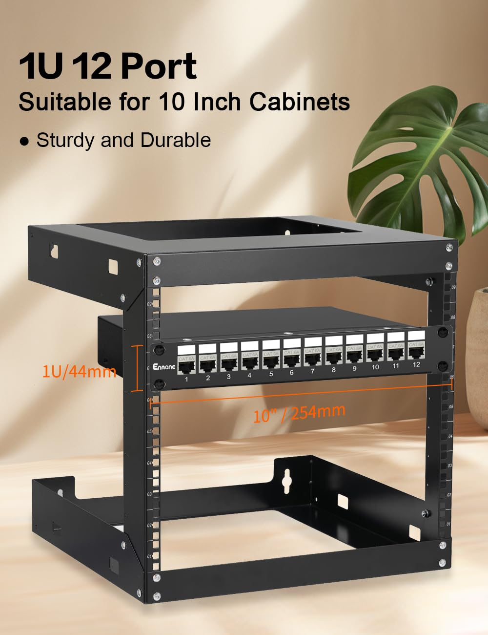 Enmane 12-Port Cat6A Keystone Patch Panel for Rackmount 1U10Inch Network Patch Panel with Smart Cable Mangement image number 1