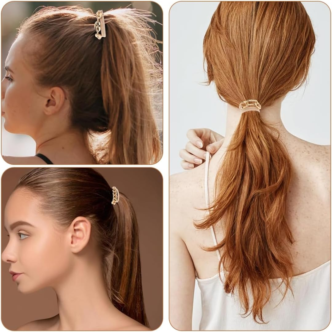 Pack of 3 Hair Bobbles for Women, Metal Chain, Hair Circle Ponytail Holder, Elastic Ponytail Holder Headbands image number 3