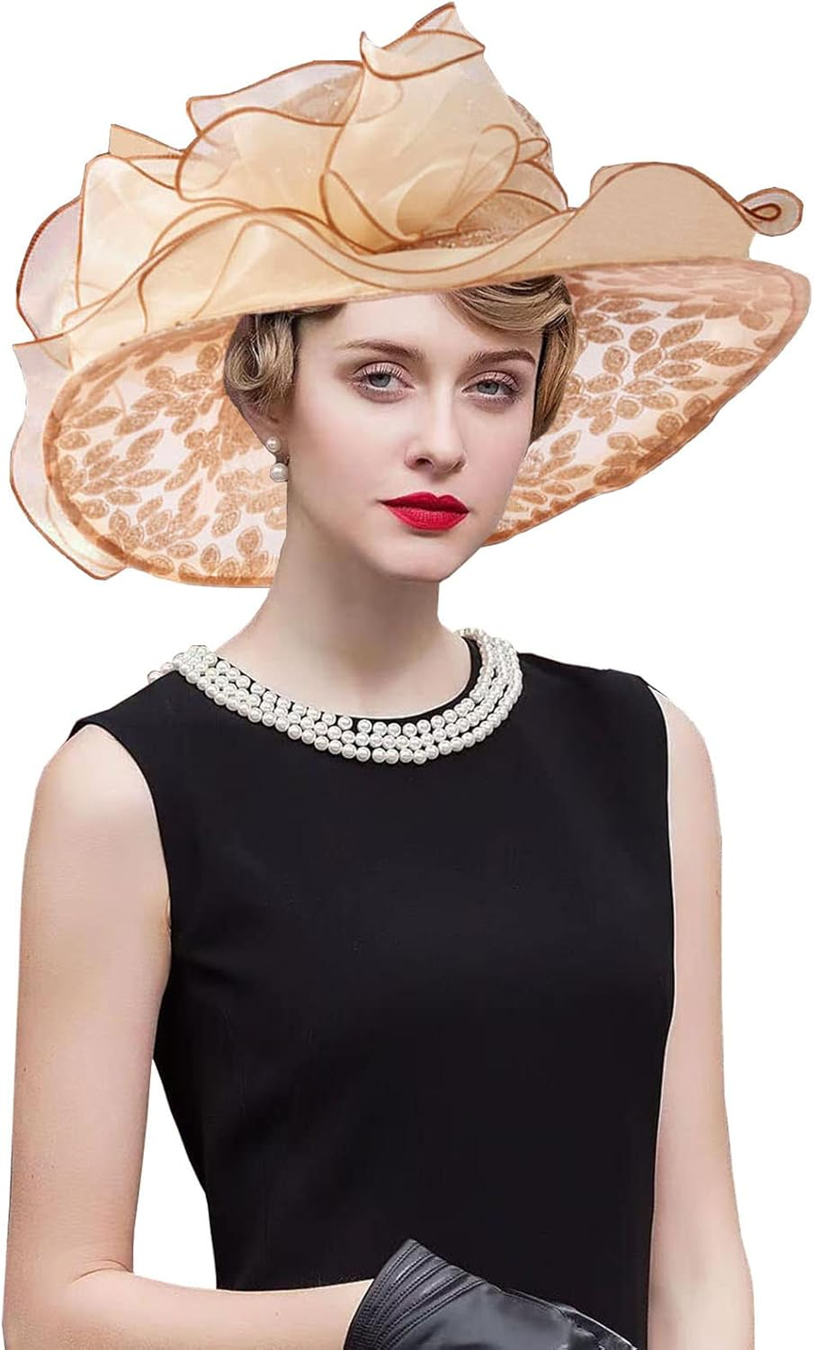 TLMNU Organza Fascinator Hat - Women&iexcl;&macr;S Wide Brim Church Bridal Tea Party Wedding Hat