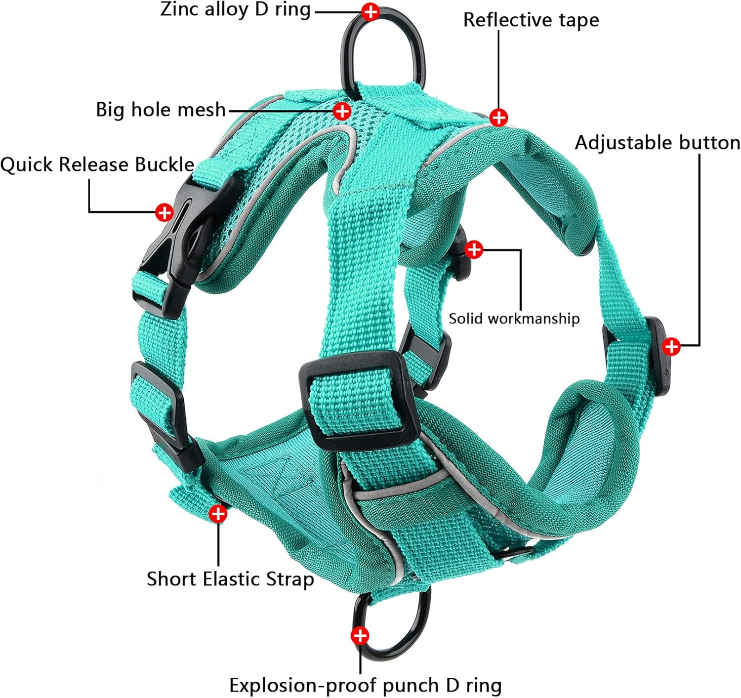 Zunea No Pull Dog Harness for Small Medium Dogs Puppy Cats Vest Harness Lead Set Adjustable Reflective Breathable Mesh Lightweight Pet Harnesses Escape Proof for Walking Training Green S image number 4