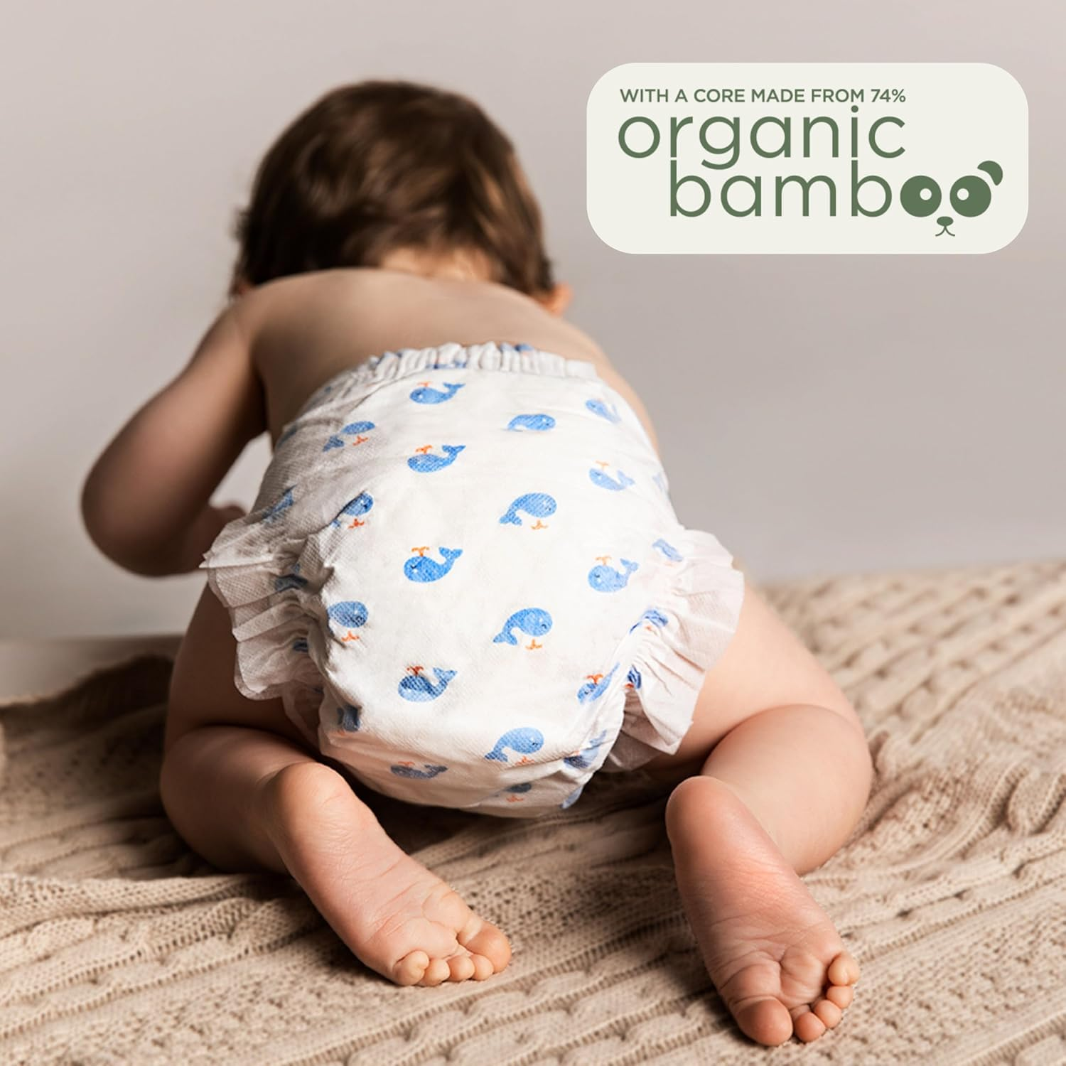 Tooshies Nappies | Size 3 Crawler 6-11 Kg | Made with Organic Bamboo | 12 Hrs Leak Free | Unisex | Whale Print | 1 WEEK SUPPLY image number 3