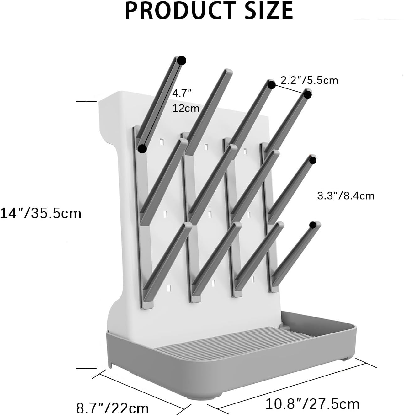 Baby Bottle Drying Rack Space Saving,Large Vertical Baby Bottle Storage Organizer & Bottle Dryer Rack for 12 Pc 8 Oz Bottles and Baby Accessories,Pump Parts,Pacifiers or Brush Stand image number 5