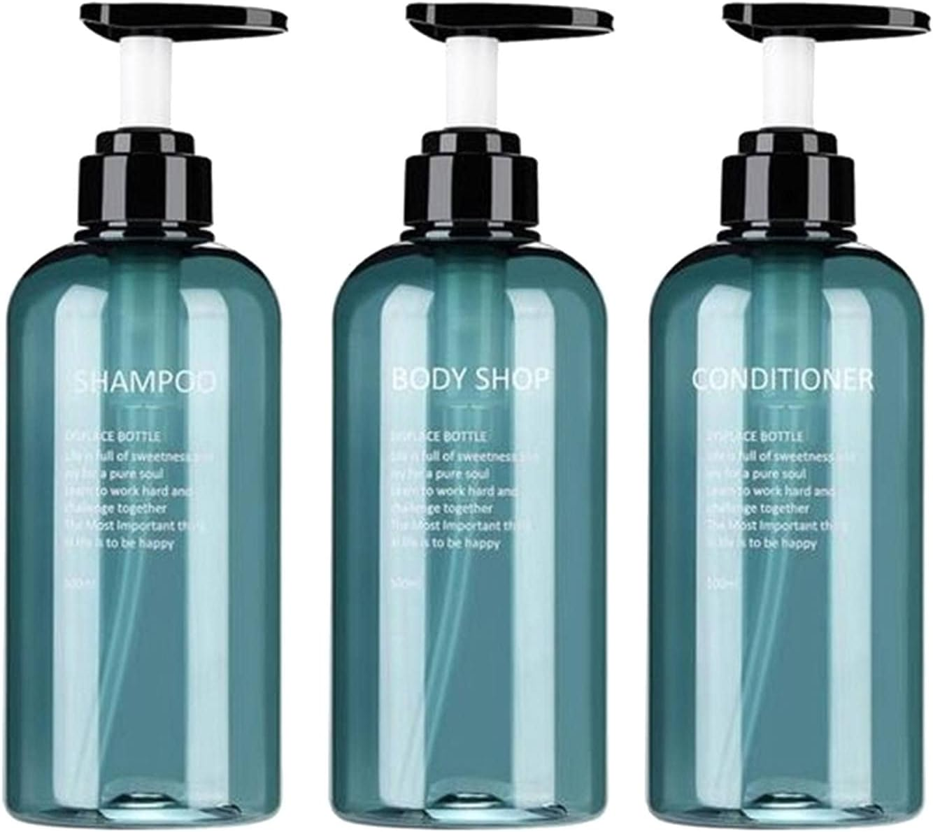Yuksok 300/500Ml 3 Pack Empty Shampoo Bottles Soap Pump Refillable Body Wash Shampoo and Conditioner Bottles Blue Plastic Pump Bottle Dispenser and Label, Blue-500Ml - Blue-500Ml image number 6