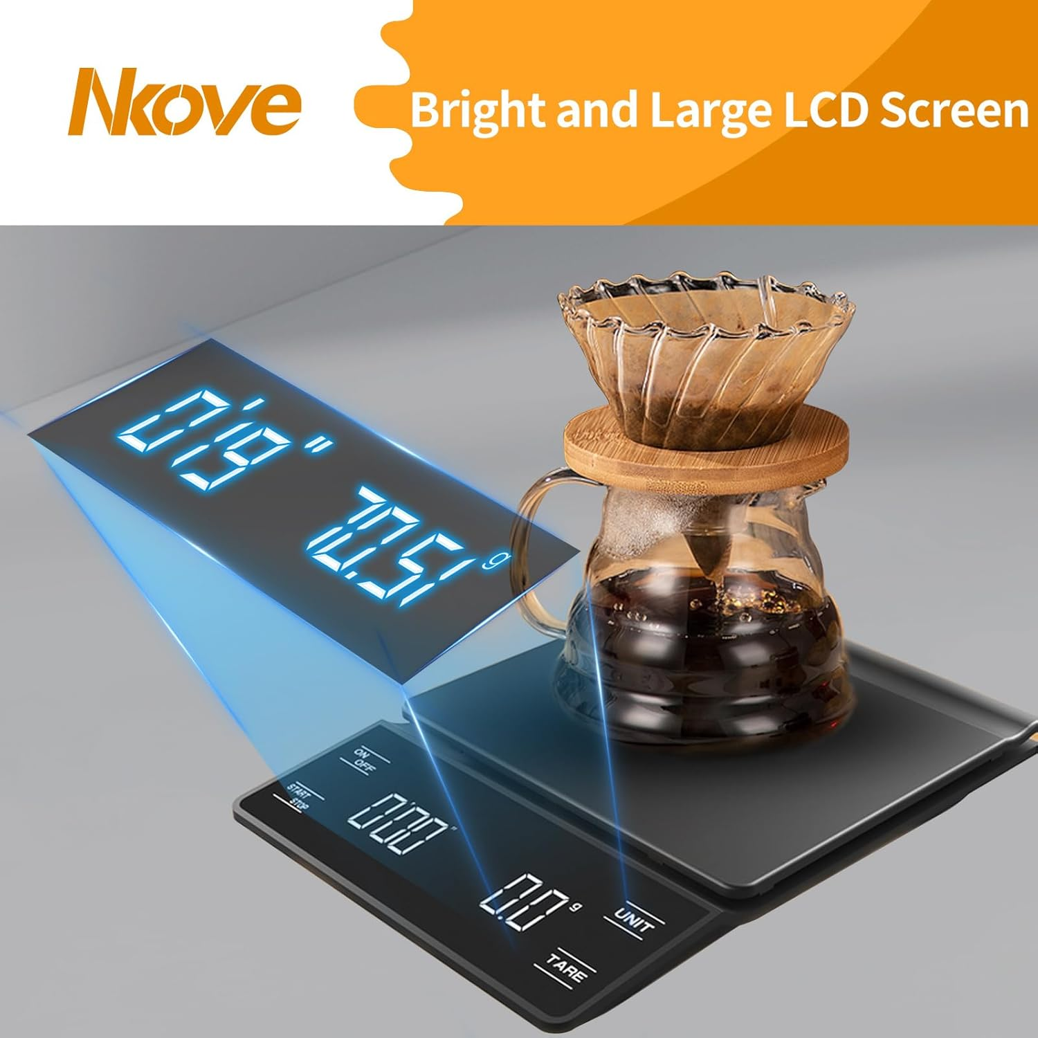 NKOVE Digital Coffee Scale with Timer 3Kg/0.1G High Precision Tare Function for Pour over Maker Brew image number 1