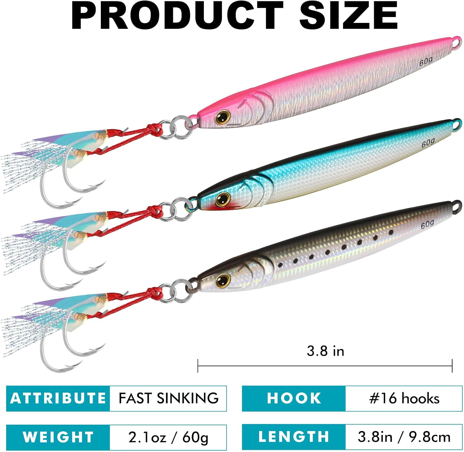 TRUSCEND Valuable Fishing Jigs of Captain'S Favorite, Shiny Saltwater Spoons Perfect for Jigging, Slow Pitch Jig Catch More Fish, Durable and Well-Made Bass Salmon Tuna Fishing Lures with Sharp Hook - A-1.8"-0.35Oz image number 4