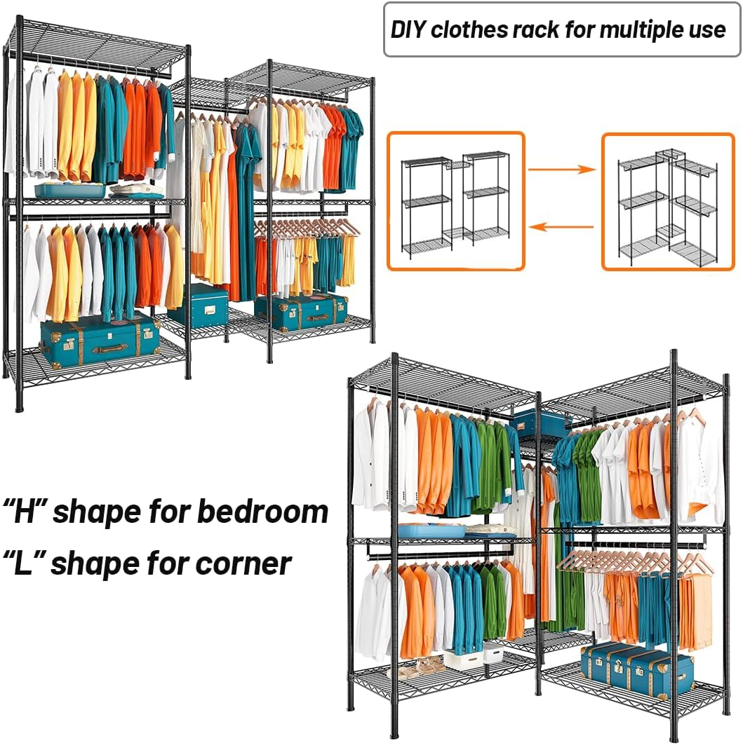 Clothes Rack,Heavy Duty Garment Rack with Adjustable Shelves and Hanging Rods, Multi-Functional Clothing Rack for All Kinds of Clothes and Shoe Storage.Expandable Wardrobe,Closet Organizer. image number 1