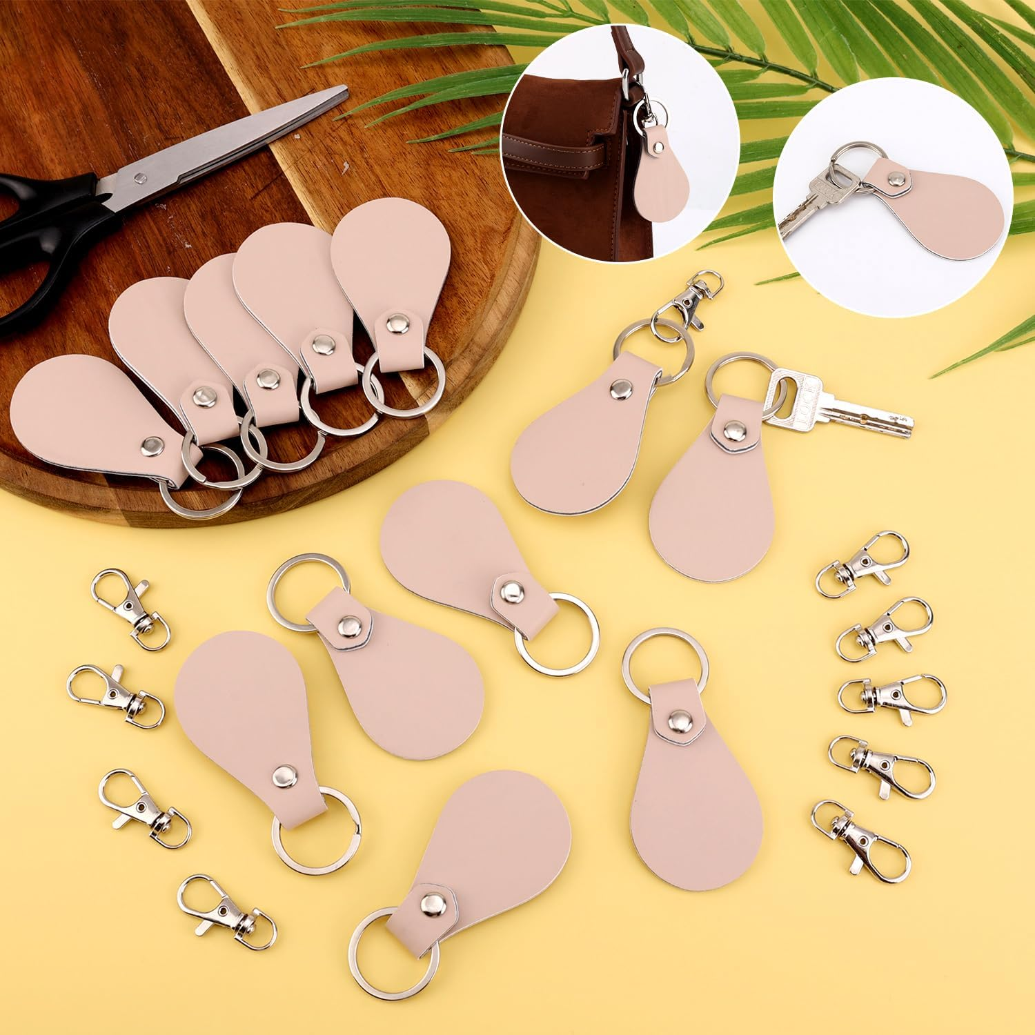 Gosknor 20Pcs Leather Keychain Kit, PU Leather Keychain Blanks with Lobster Clasps and Key Rings, Beige image number 2