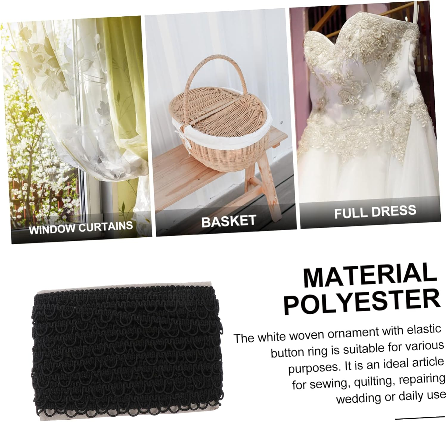 AUTSUPPL 1Pc Wave Lace Trim for Wedding Dress Handmade Decorative Elastic Button Loop Trim Clothing Accessories for Bridal and Craft Projects image number 4