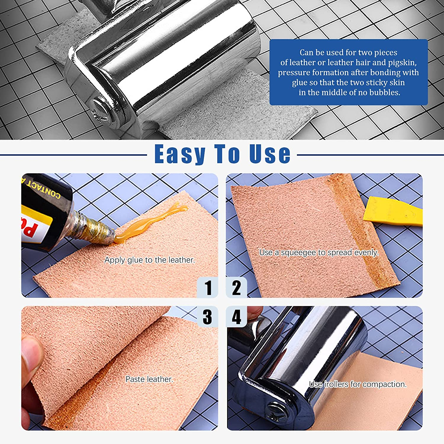 Glarks 3Pcs 26Mm 60Mm 100Mm Leather Press Edge Rollers Leather Edge Creaser and Smoother for Leather Glue Laminating, Quilting, Platen Tools image number 4