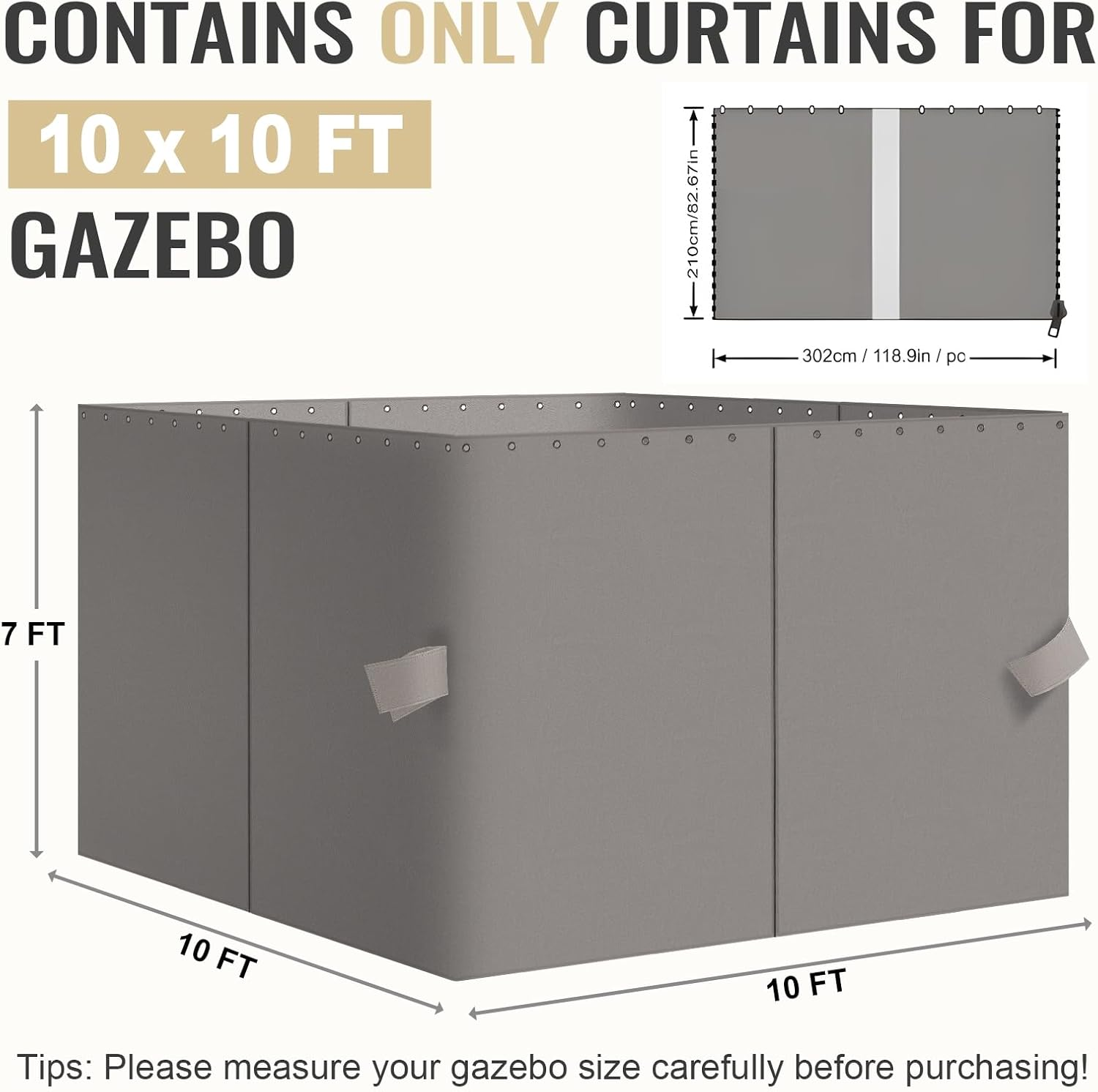 COWVIE Gazebo Curtain Replacement Universal 4-Panel Sidewalls 10' X 10', Patio Gazebo Privacy Curtains with Double Zipper, Replacement for Outdoor Patio Gazebo Canopy (Curtain Only) image number 6