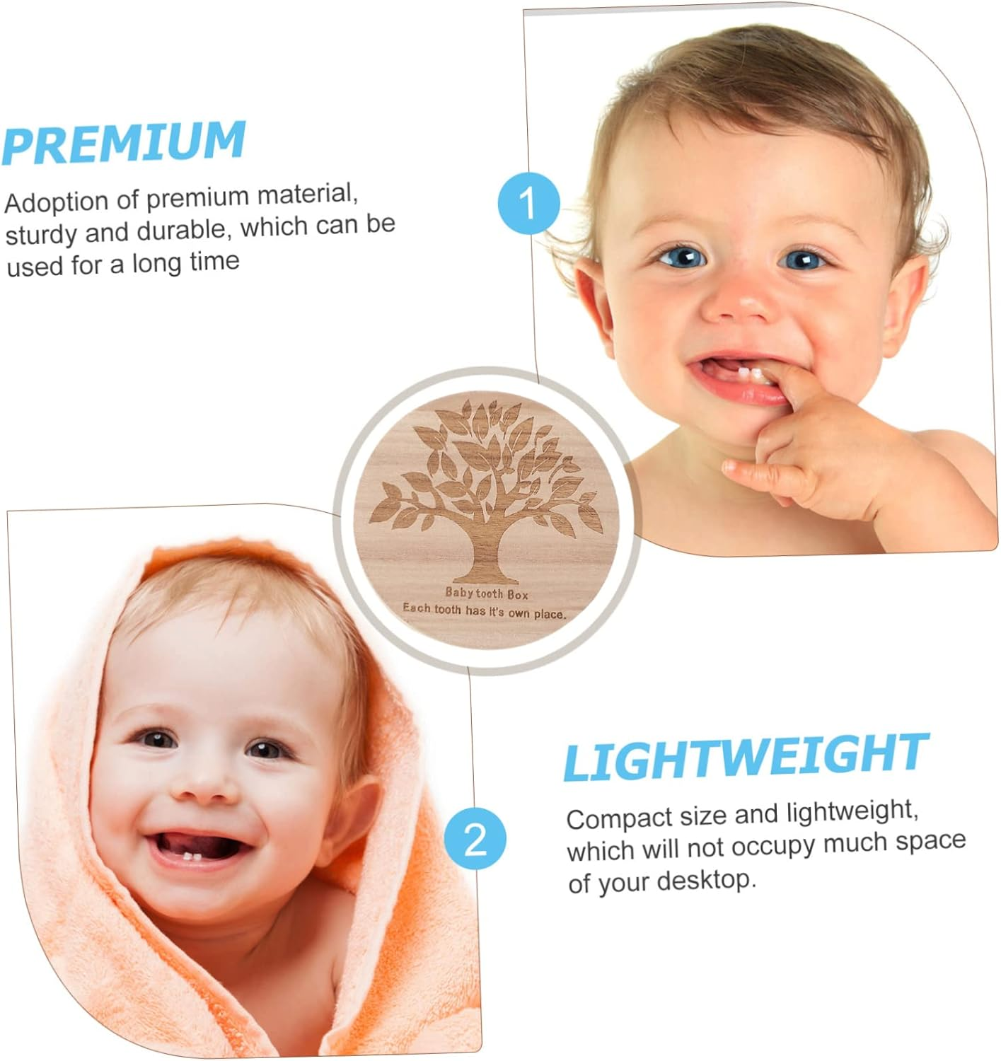 Ifundom Baby Tooth Box and Hair Keepsake for Babies Wooden Teeth Storage Box Newborn image number 4