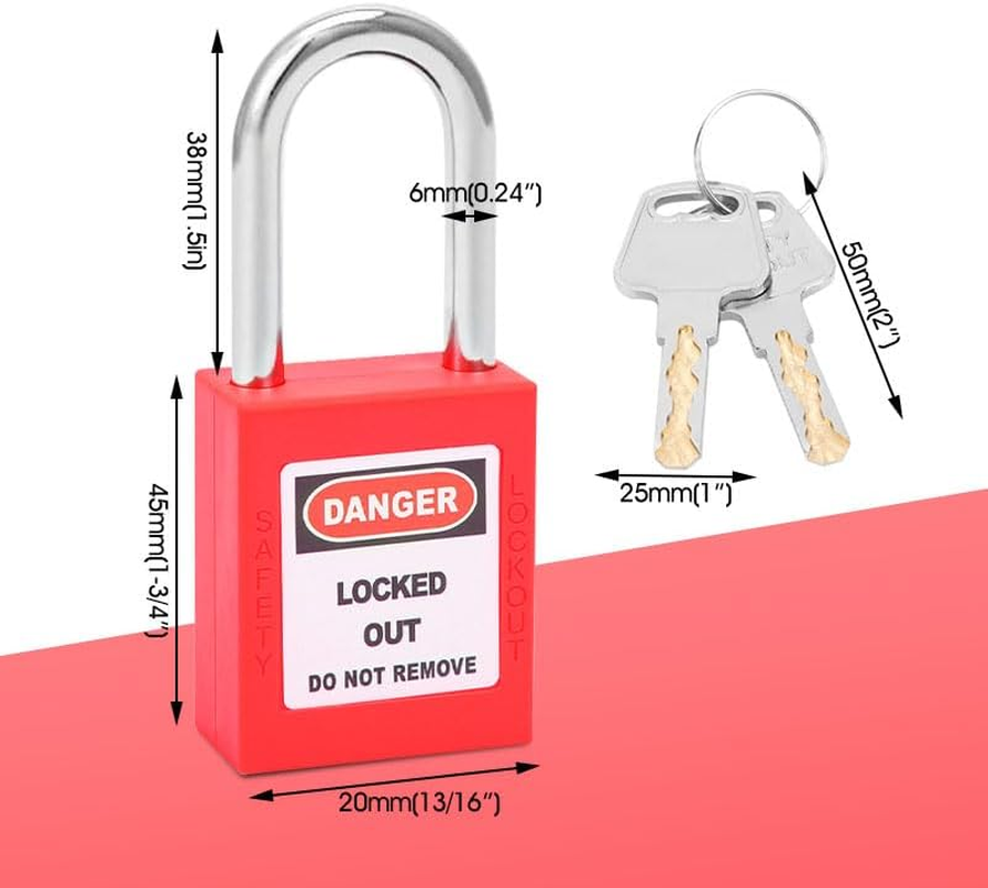 Sonew Pack of 5 Lockout Padlocks with 10 Keys, Insulated Padlocks of Safety Technology for Mechanical Engineering (Red) image number 6