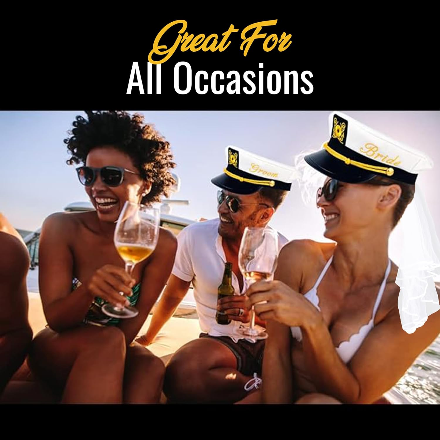 Bride & Groom Captain'S Hats - Nautical Bachelor Bachelorette Party Hat | Fun Bridal Shower Accessory Accessories Women Gifts image number 2