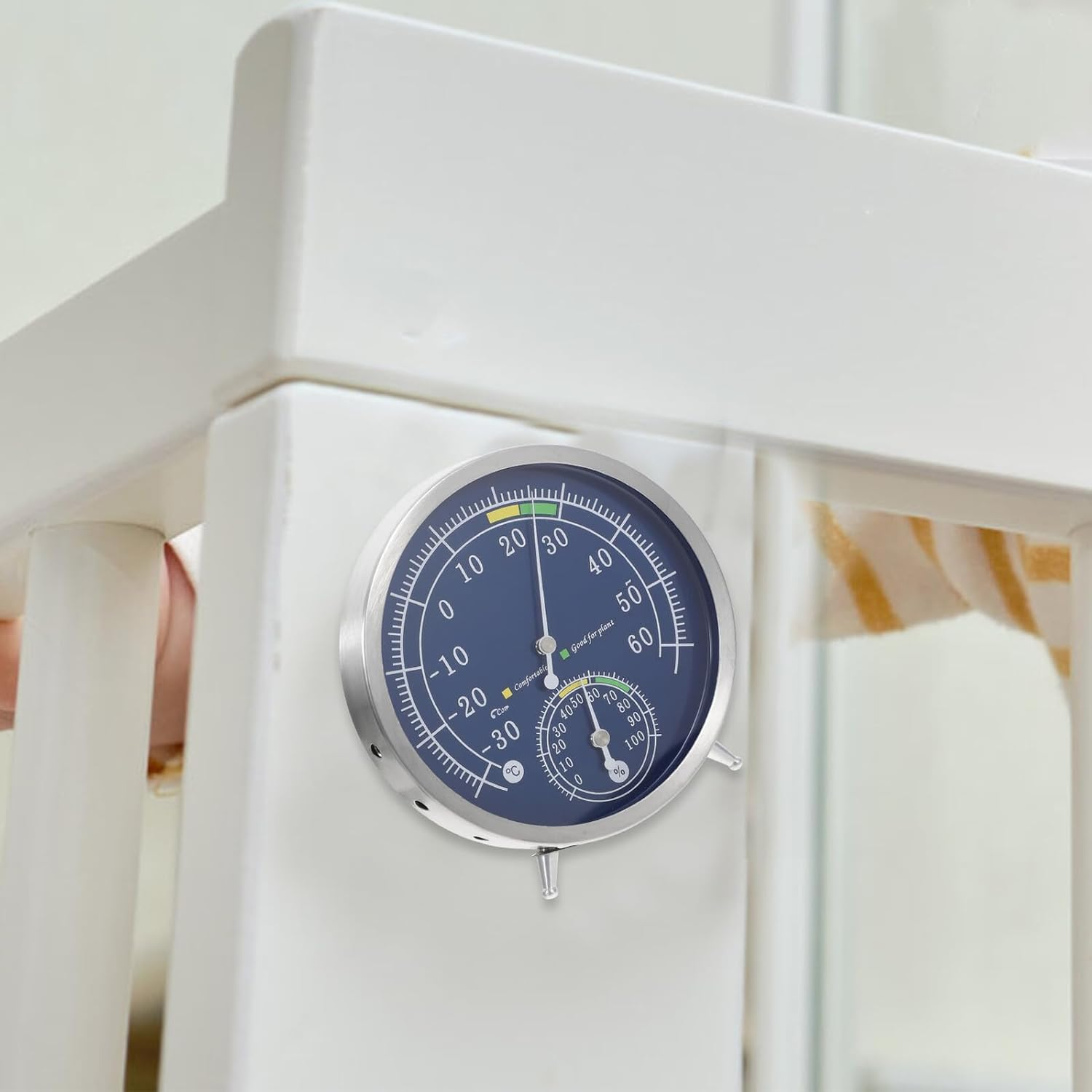 High Precision Indoor Thermometer Hygrometer Stainless Steel Analog Temperature and Humidity Gauge for Home Office Wall Mount Weather Resistant image number 6