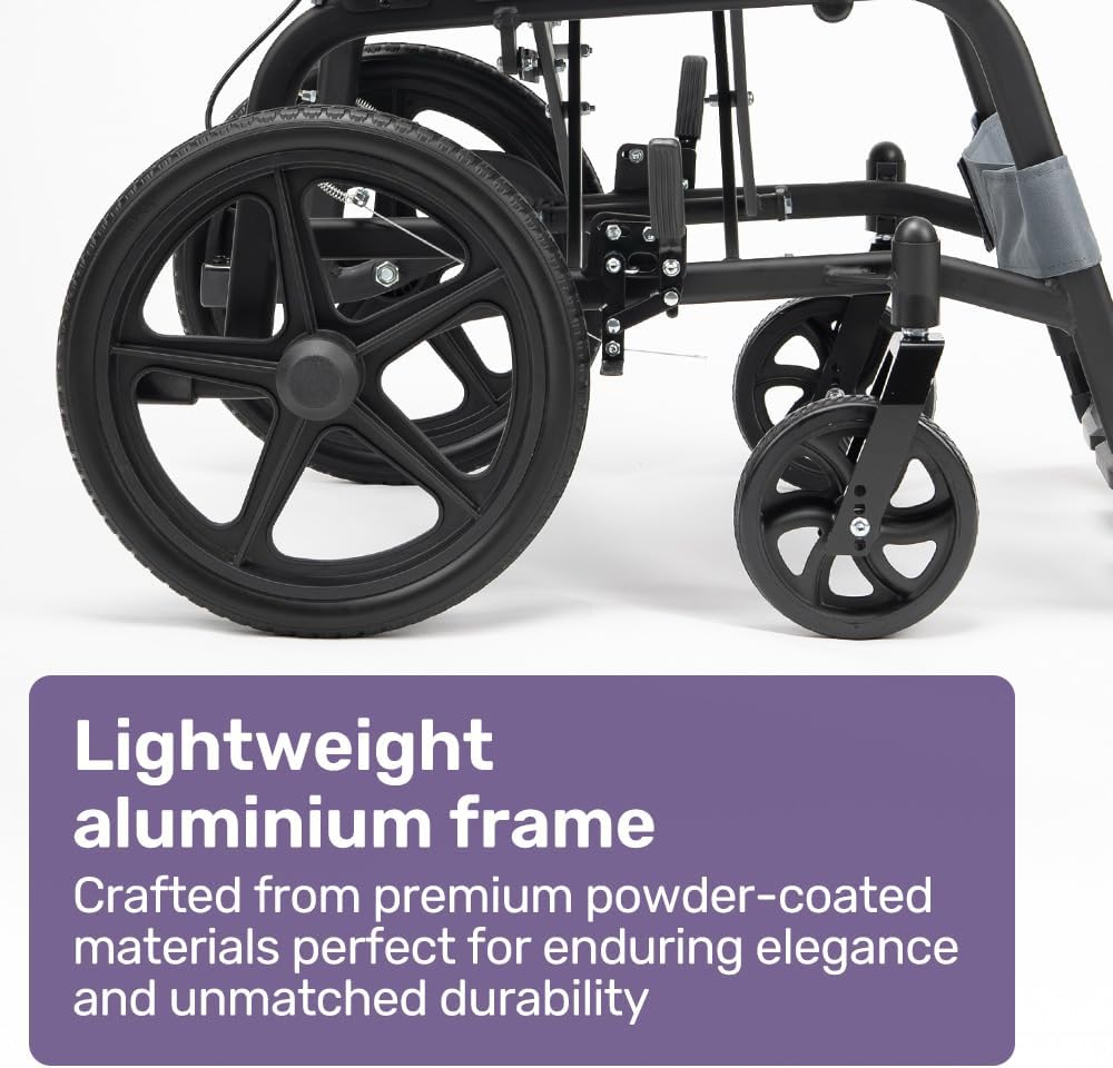 Equipmed Folding Transit Wheelchair, Lightweight Aluminium for Easy Transport, Grey image number 5