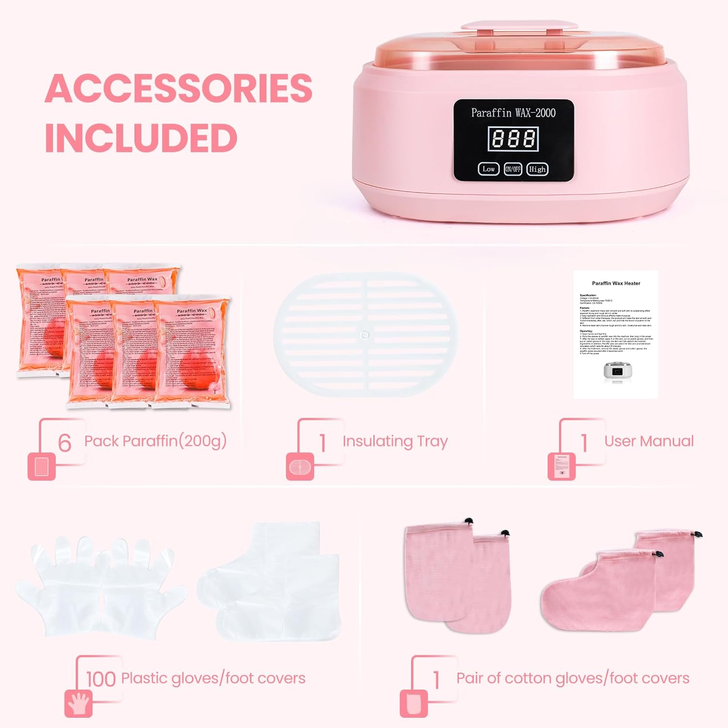 Paraffin Wax Machine for Hand and Feet - 3500Ml Hot Wax Hand Wax Machine with 6 Pcs Paraffin Bath Wax, Foot Wax Paraffin Foot Care Kit, Hand Wax Machine, Moisturizing and Exfoliating-Pink AU Plug