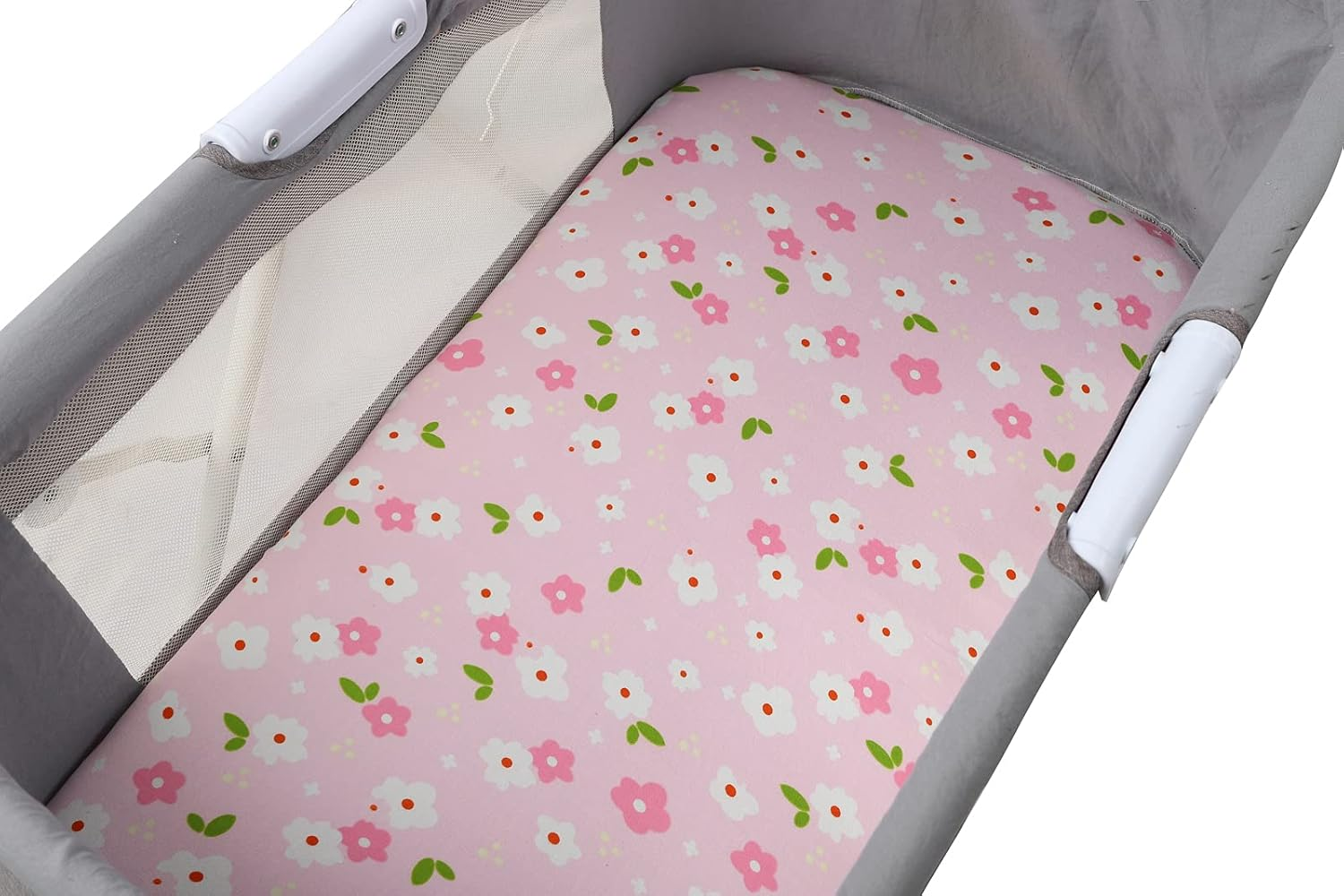 Bassinet Sheets Set 3 Pack for Baby Girl, Stretchy Soft Jersey Knitted Fitted Sheet Universal for Oval Rectangle and Hourglass Bassinet Mattress, Pink Floral image number 2